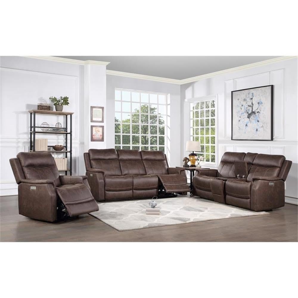 Steve Silver Valencia Walnut Brown Faux Leather 3-Piece Dual Power Reclining Set