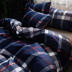 Clothknow Navy Blue Plaid Comforter Set King 3Pcs Tartan Bedding Comforter Sets Geometric Comforter King Size Soft Blue Grey Red