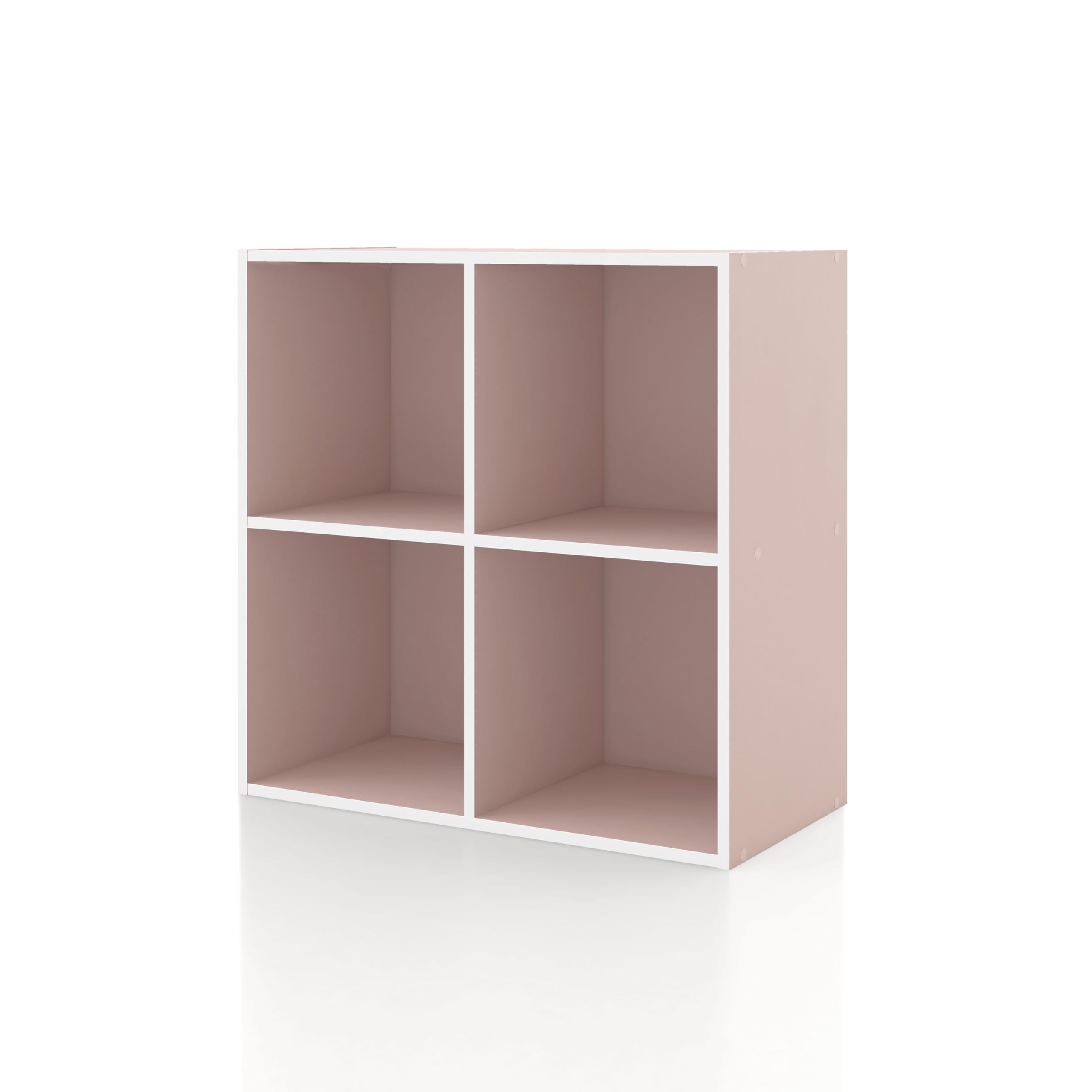 Homes: Inside + Out Apexa 4 Cube Storage Organizer Shelves, Stackable Wood Bookcase Fits Cubby Bins For Organization, Dorm Teen Room Decor & Home Office, Light Pink