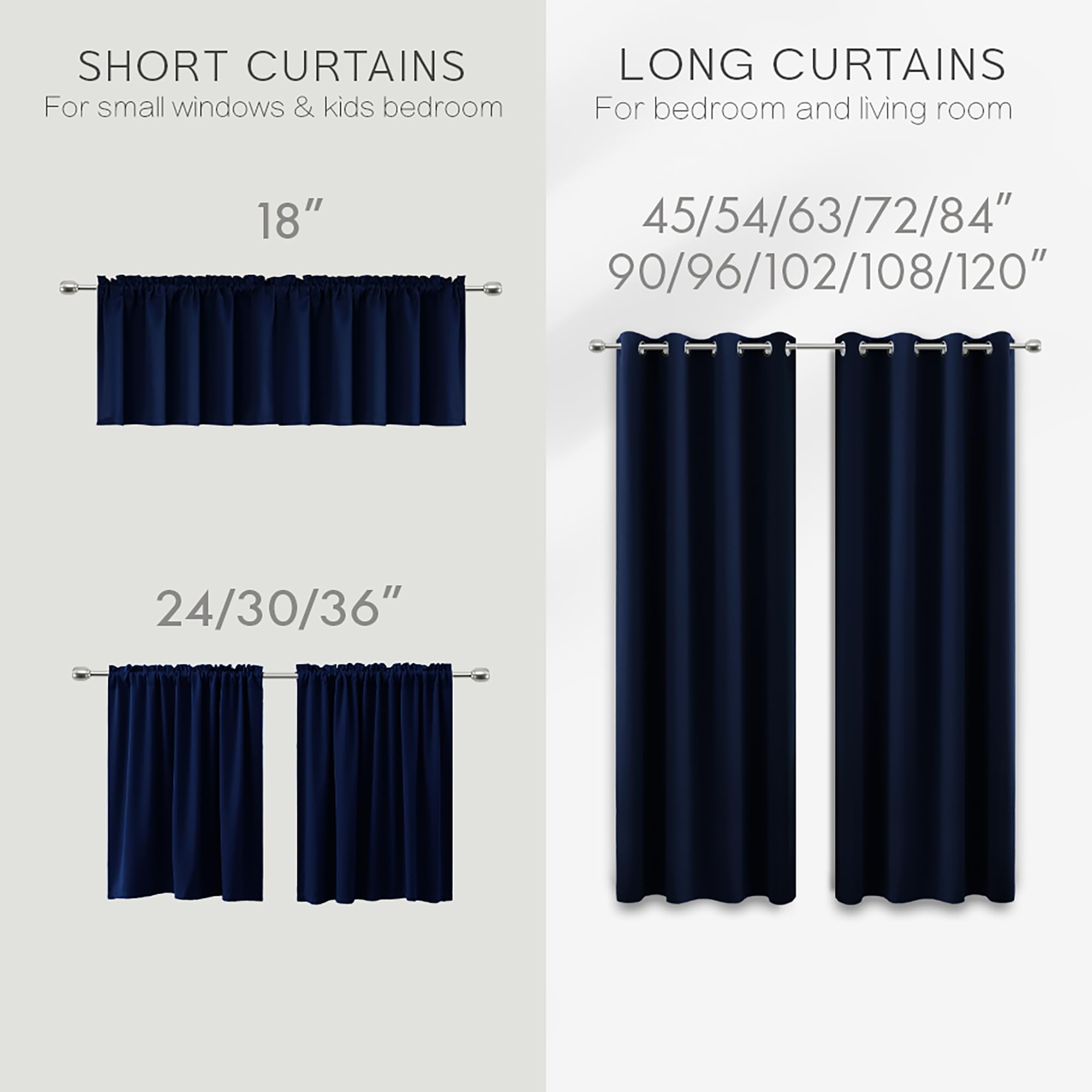 Koufall Blue Bathroom Curtains Window,Short Blackout Small Kids Curtains For Boys Bedroom,36 Inch Length,Navy Blue