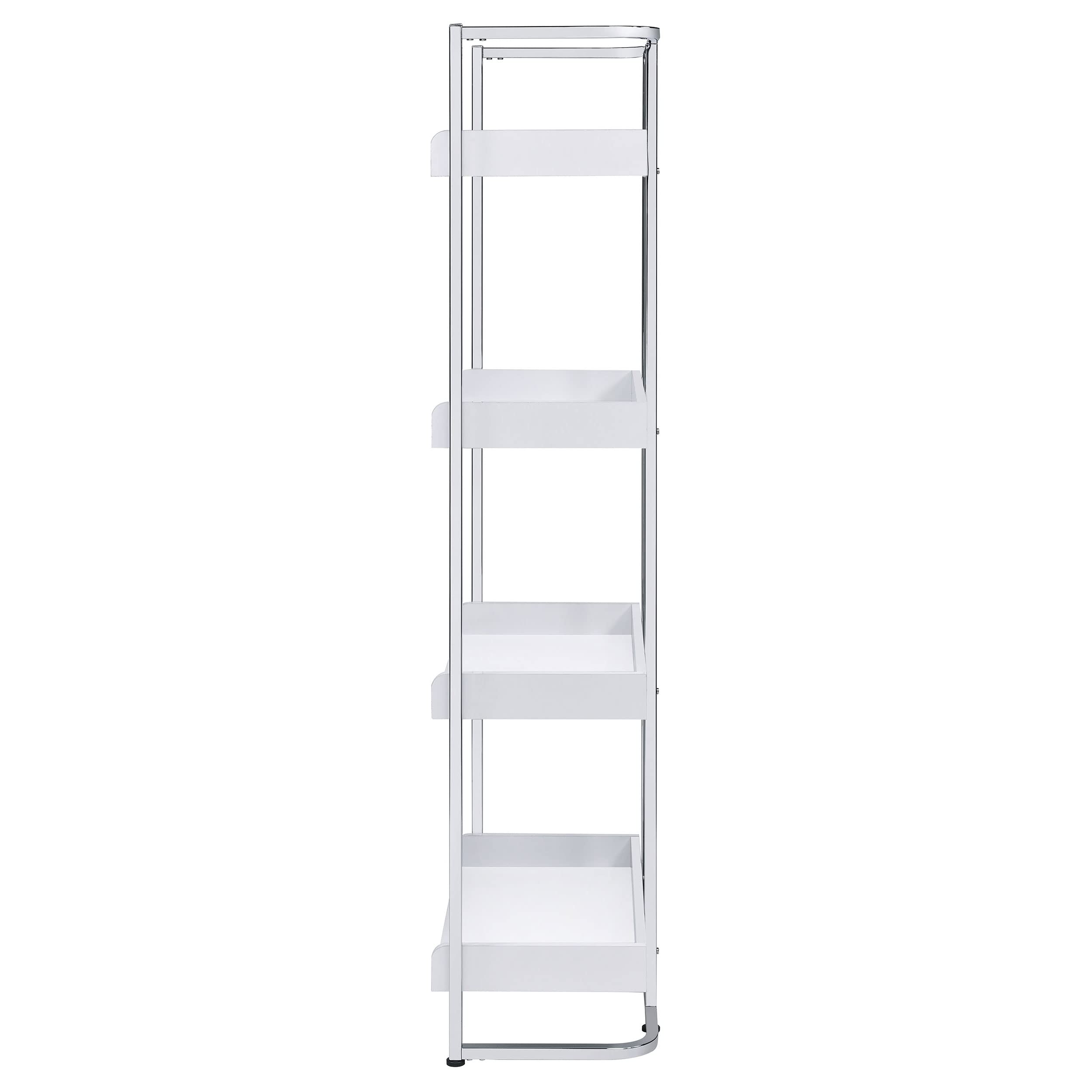 Coaster Furniture Ember 4-Shelf White High Gloss and Chrome Bookcase 26.25&quot; W x 14&quot; D x 67.5&quot; H 803402