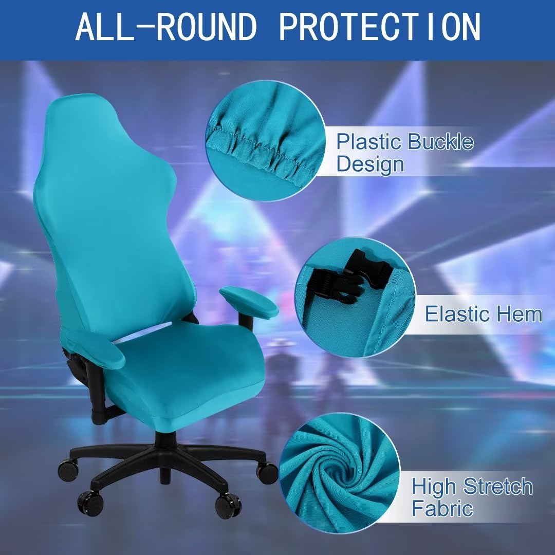 Saraflora Gaming Chair Cover, 2 Pack Teal - Stretchable, Removable, Protective Chair Cover For Armchair, Swivel Chair, Computer Boss Chair, Spandex Slipcovers