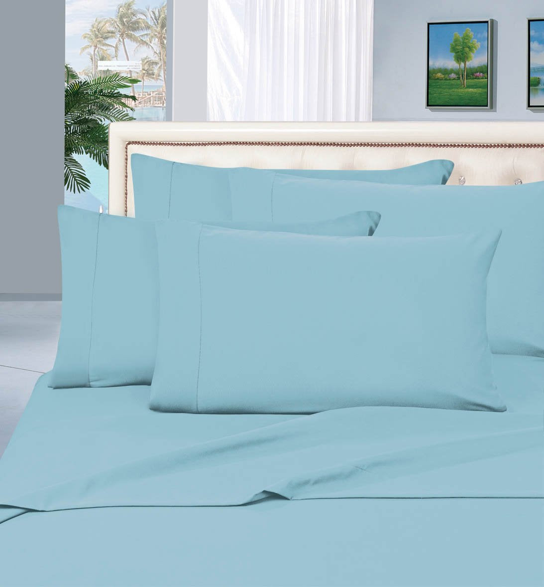 Elegant Comfort 1500 Thread Count Egyptian Quality 6 Piece Wrinkle Free And Fade Resistant Luxurious Bed Sheet Set, Full, Aqua
