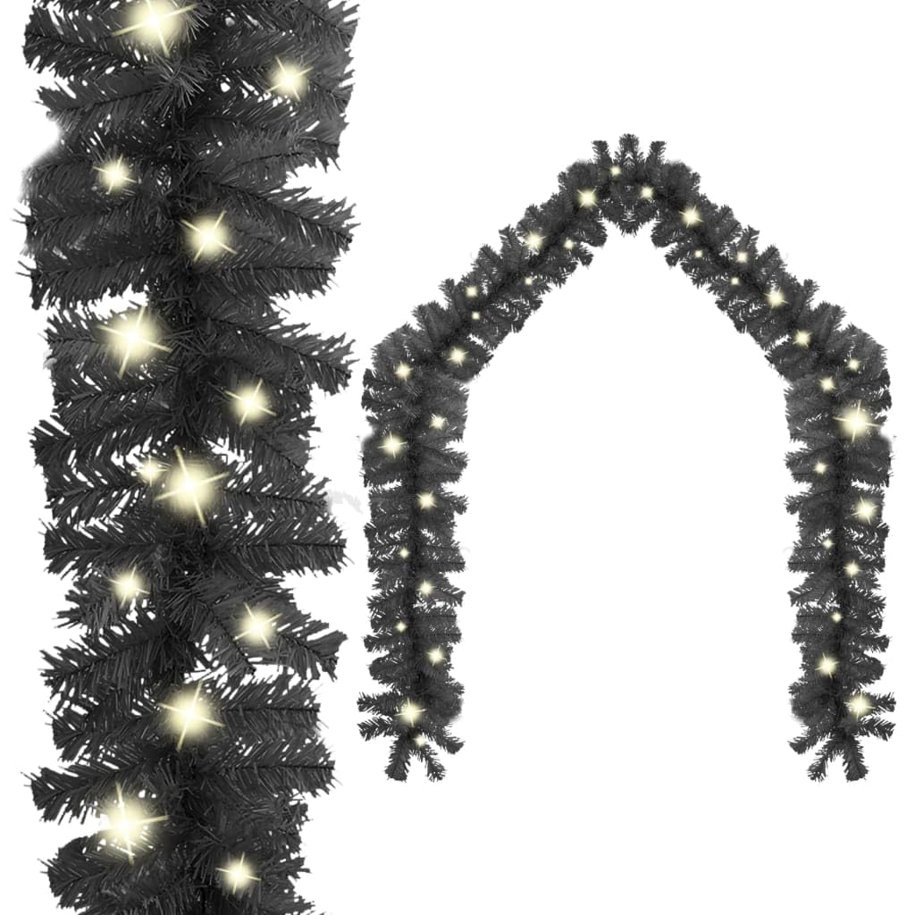 vidaXL Christmas Garland with LED Lights, 32.8ft Realistic Black PVC, Christmas Decoration with USB Connection, Versatile & Energy-Efficient Holiday Decor