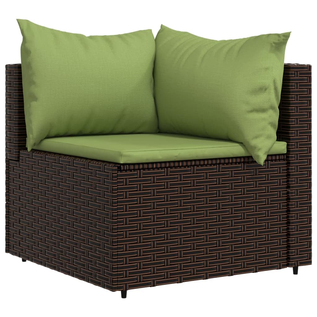 vidaXL 4 Piece Patio Lounge Set with Cushions - Weather-Resistant Poly Rattan Garden Sofa Set with Glass Tabletop - Brown and Green - Outdoor Furniture