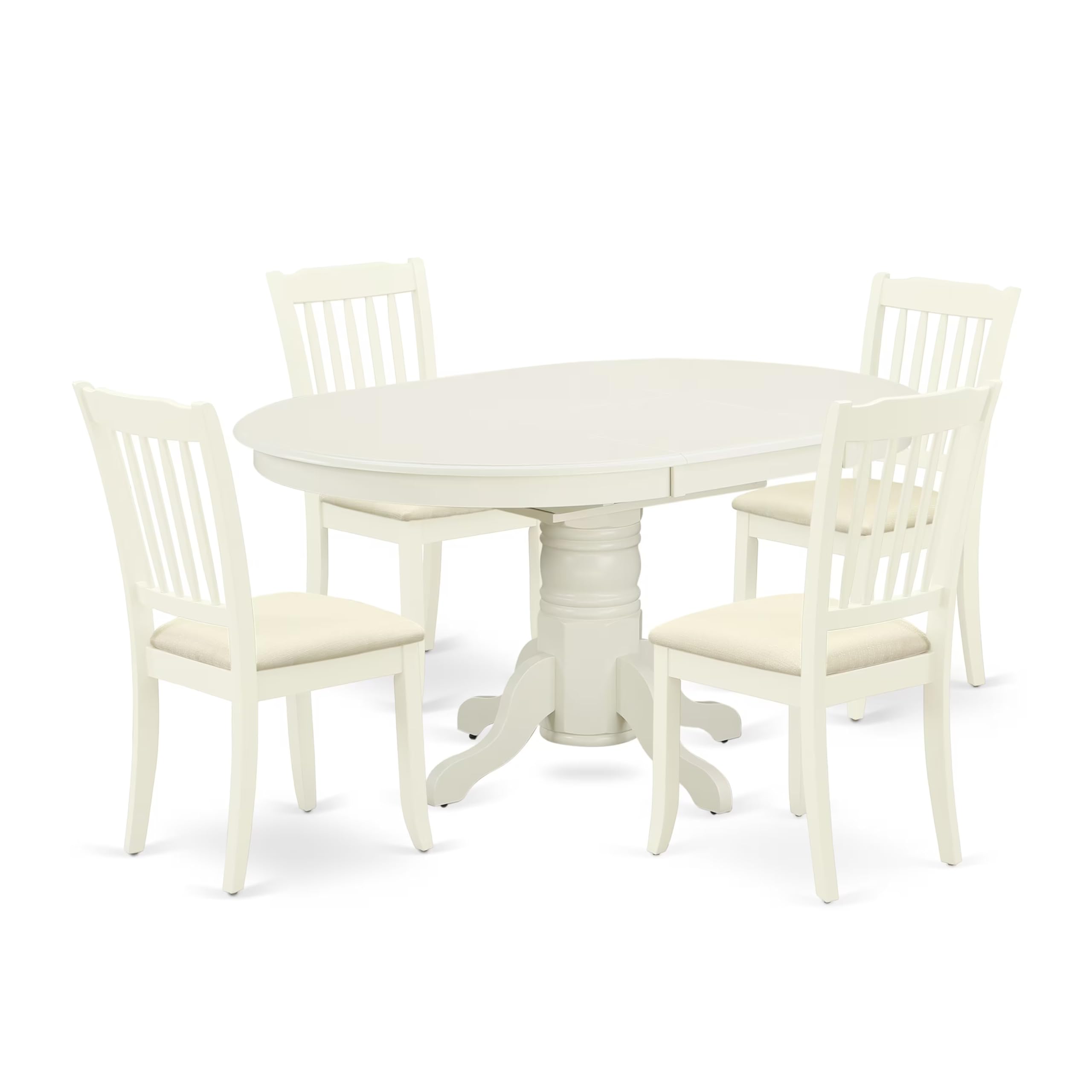 East West Furniture Avda5-Lwh-C 5 Piece Modern Dining Table Set Includes An Oval Wooden Table With Butterfly Leaf And 4 Linen Fabric Upholstered Dining Chairs, 42X60 Inch, Linen White