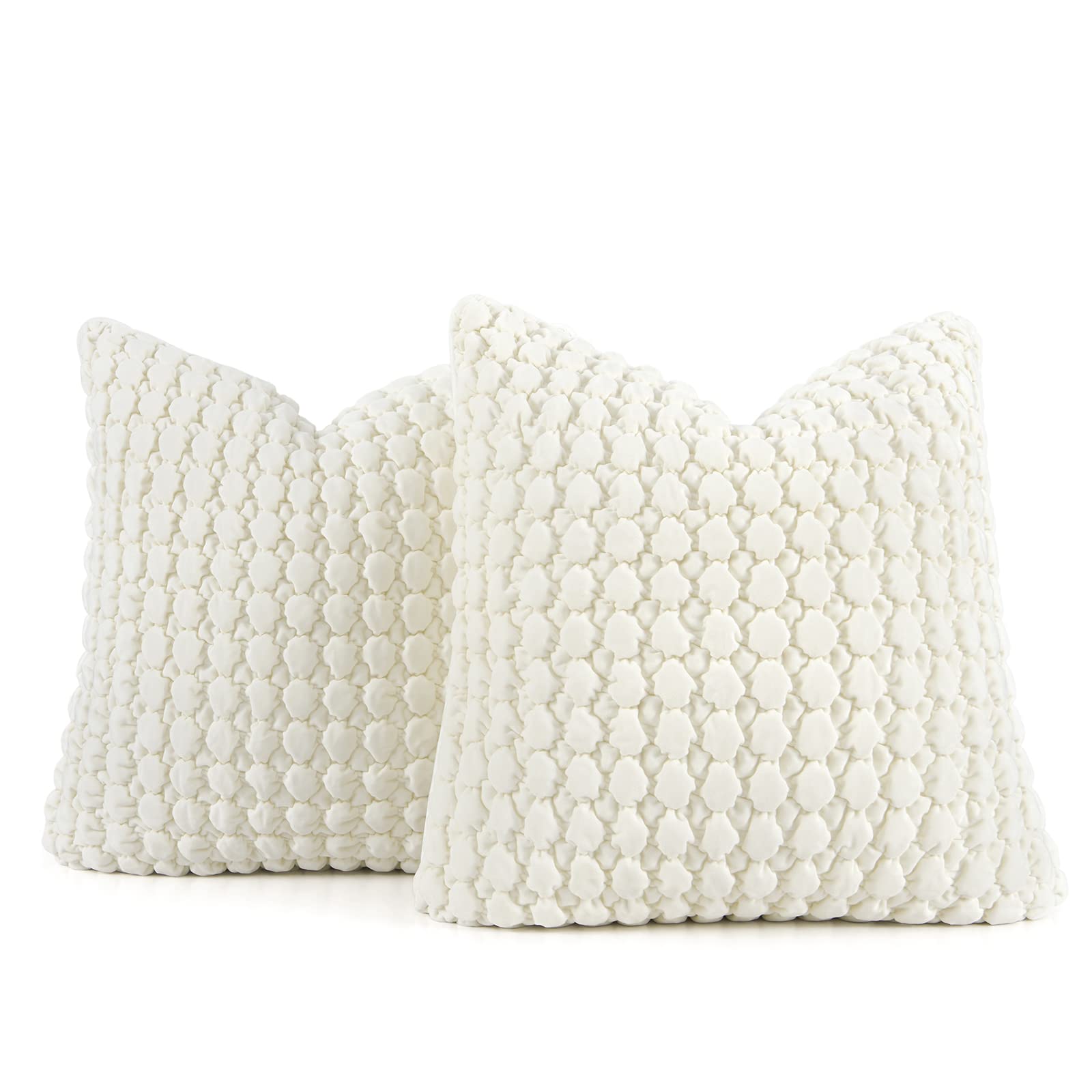 Cocoploceus Set Of 2 Pillow Covers 24X24 Cream Decorative Farmhouse Pillow Covers Quilted Velvet Square Cushion Covers Soft Bubb