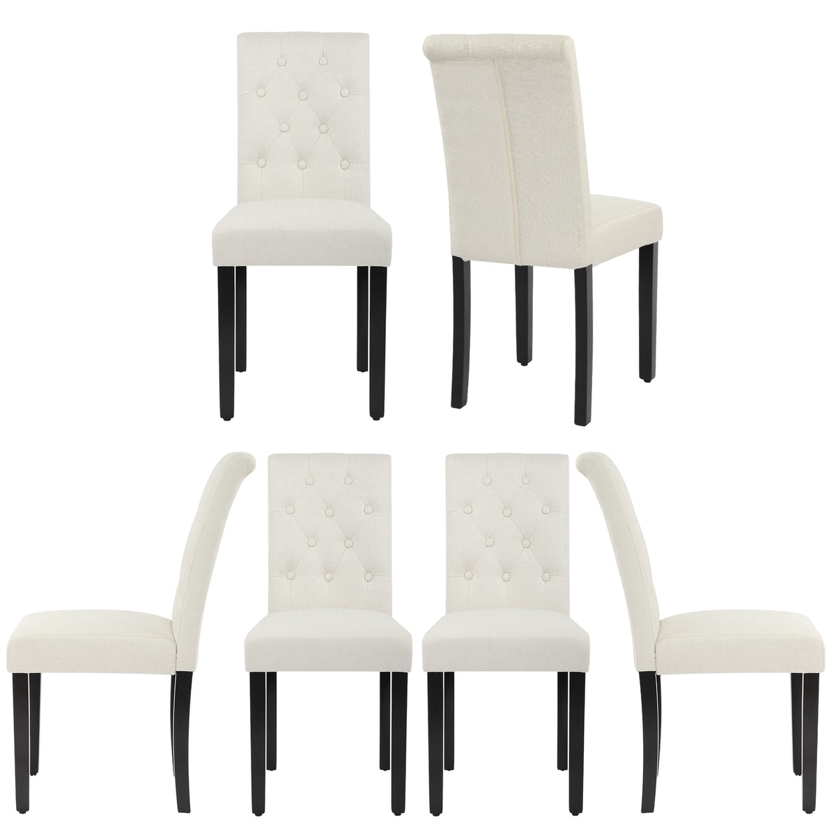 Thksbought Set Of 6 Dining Chairs Upholstered Fabric Chairs With Button-Tufted Details(6,Beige)