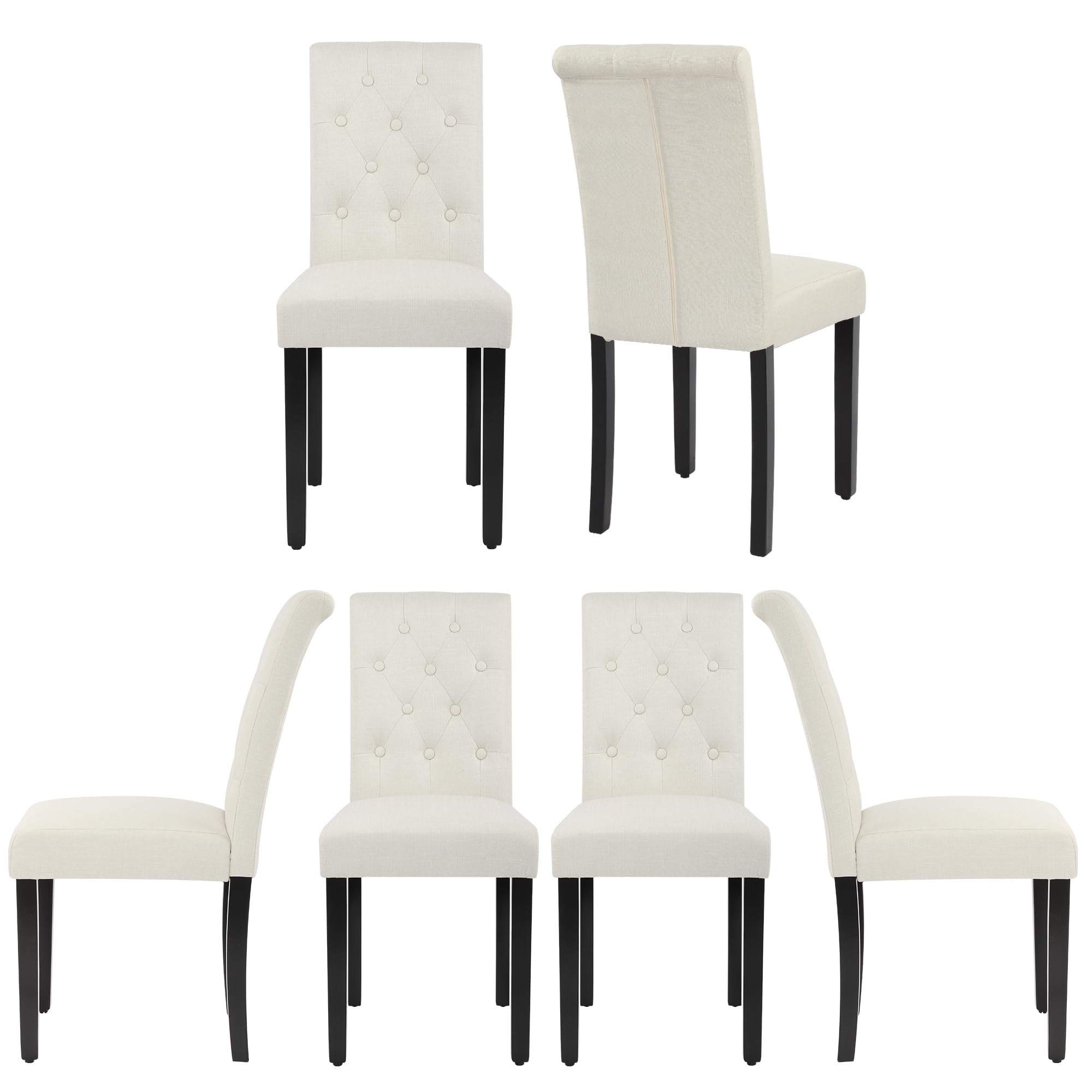 Thksbought Set Of 4 Upholstered Fabric Dining Chairs With Button-Tufted Details (Set Of 4 Black)