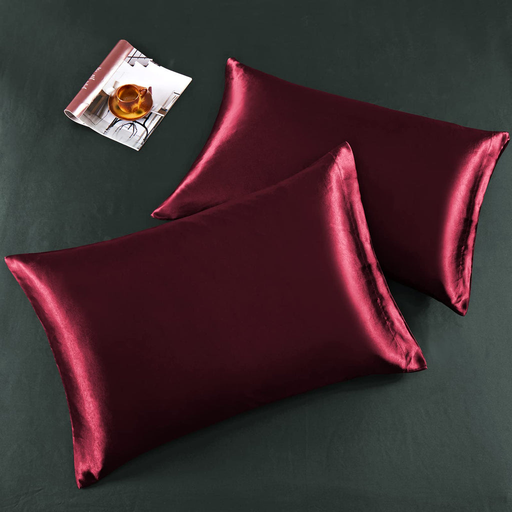 Horbaunal 6 Piece Satin Sheet Set King Size Luxury Silky & Soft Burgundy Satin King Bed Sheet Set With 16'' Deep Pocket, 1 Fitte