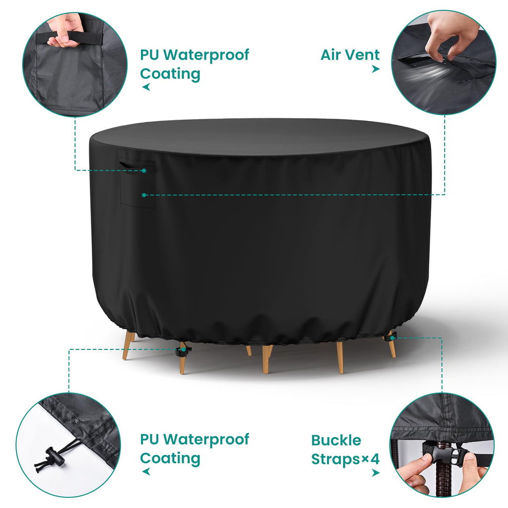 Mrrihand Round Patio Furniture Cover - Outdoor Chair Covers Waterproof Heavy Duty 600D Outdoor Table Chair Set Covers Anti-Fading Cover For Outdoor Furniture Set, 62' Diax28 H, Black