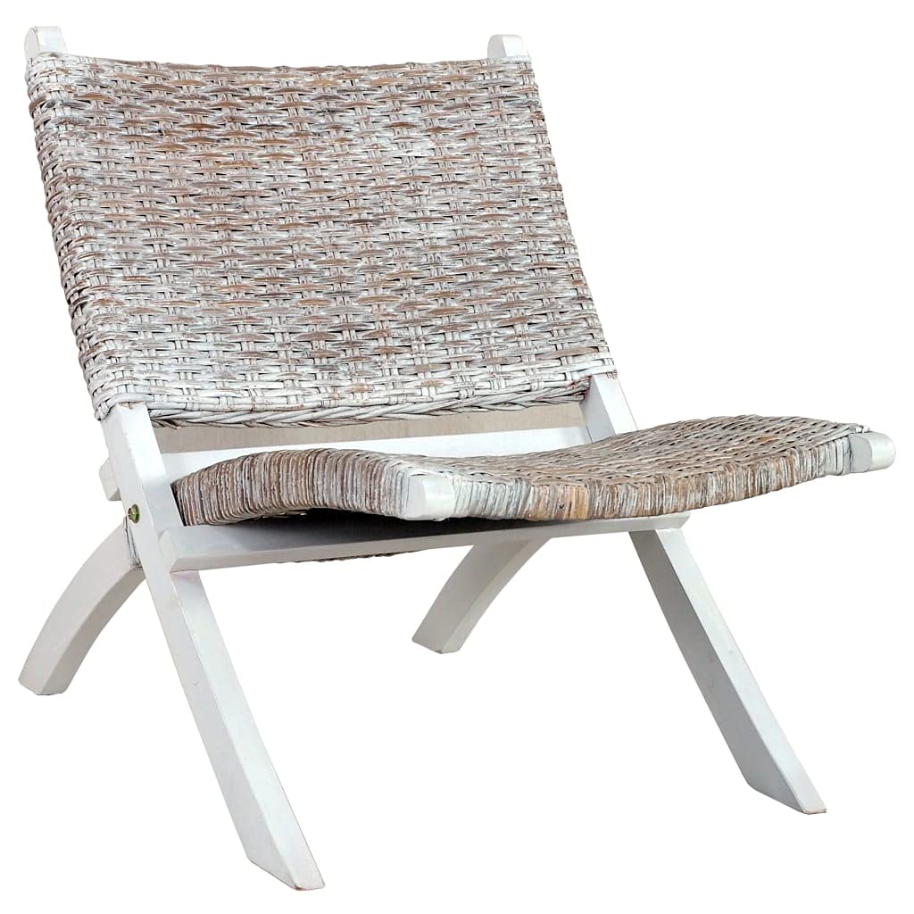 vidaXL Kubu Rattan Farmhouse Relaxing Chair - Solid Mahogany Frame, Natural White | Aesthetic Blend of Style and Comfort