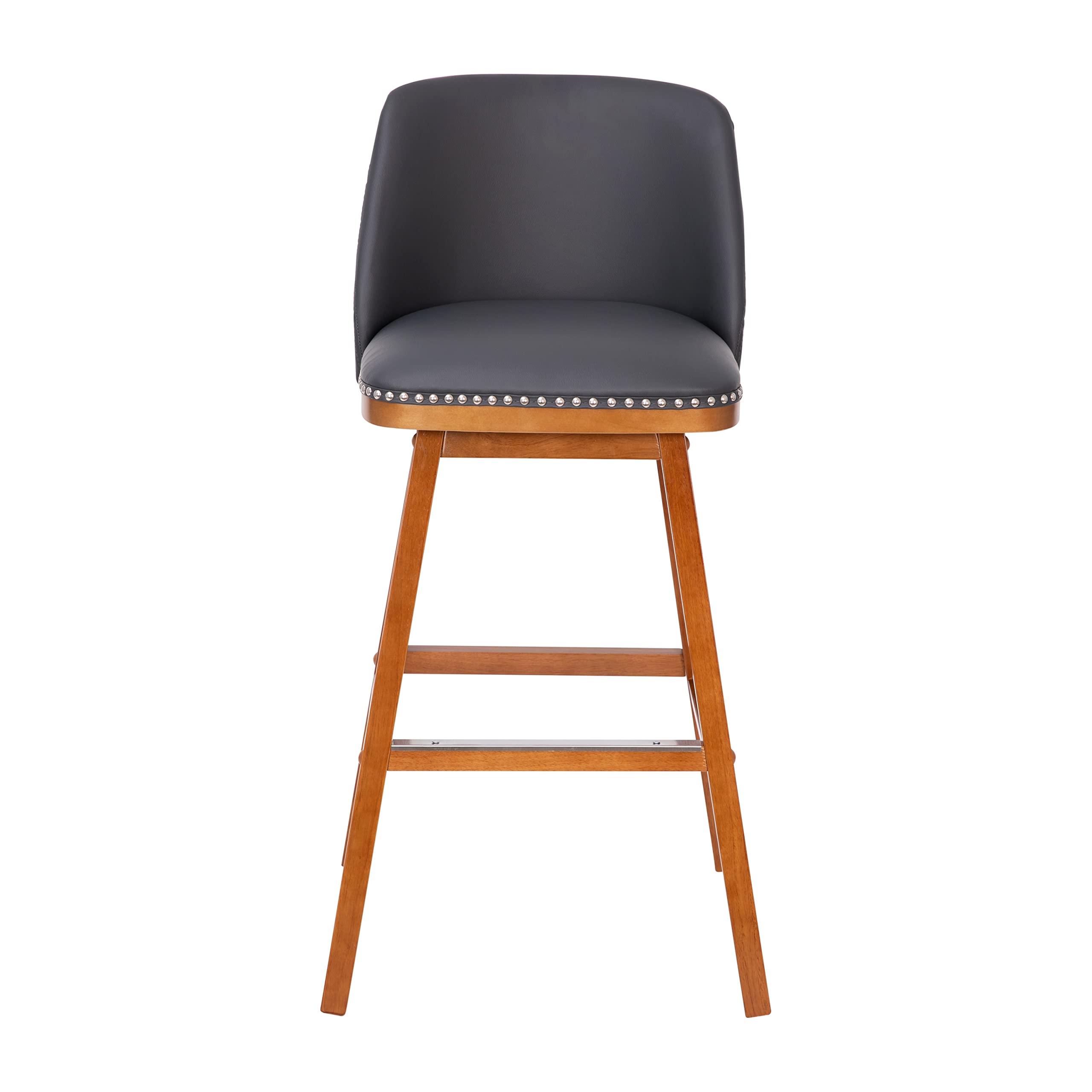 Flash Furniture Julia Set of 2 Transitional Counter Stools - Gray LeatherSoft Upholstery - Silver Nailhead Trim - 30 Inch - Walnut Finish Wood Frames