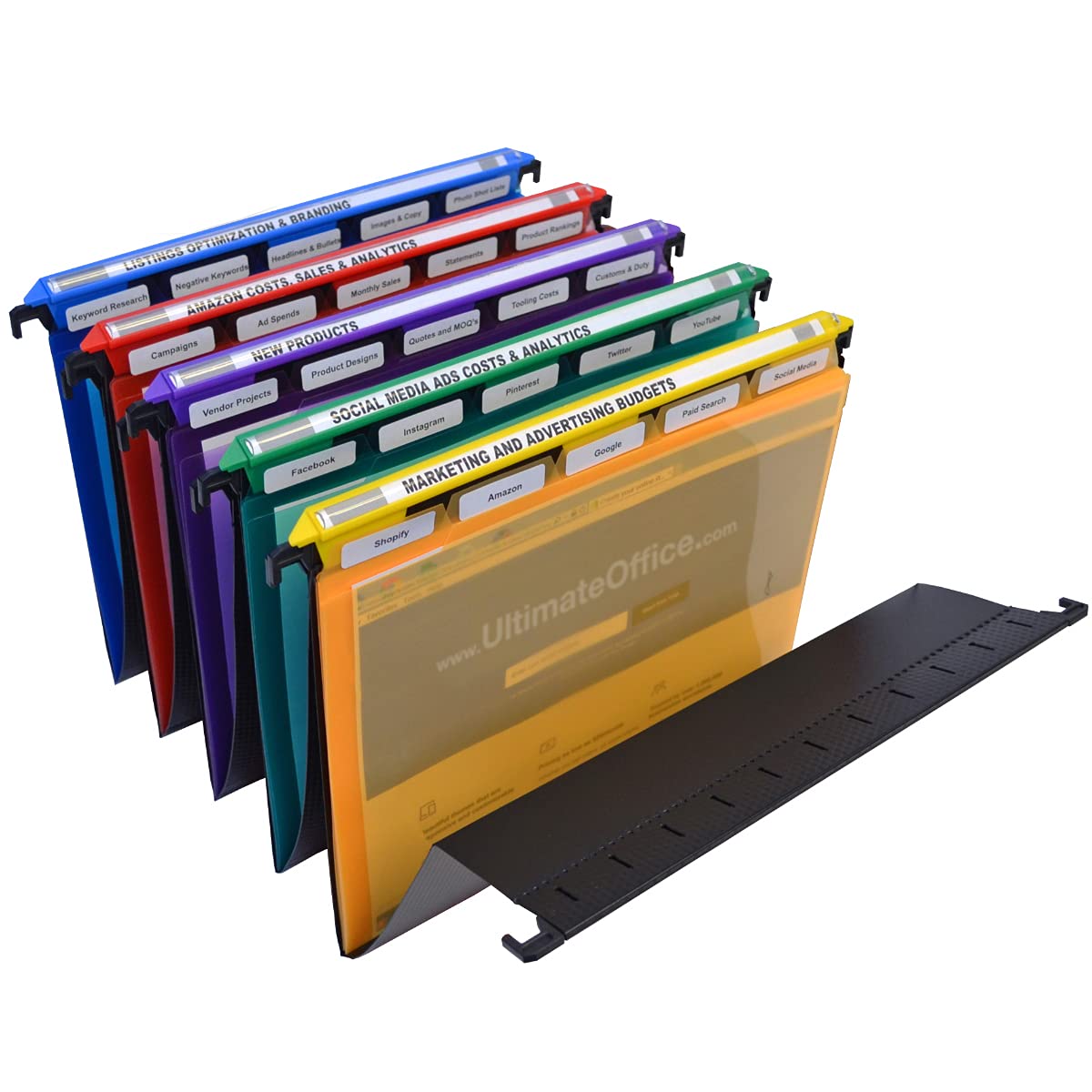 Ultimate Office Magnifile Hanging File Folders V-Bottom Letter Size, Set Of 5 Assorted Color Magnified Indexes Plus 25 Removable