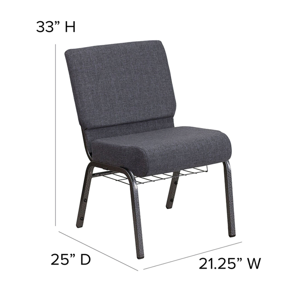Flash Furniture Hercules Series 21''W Church Chair In Dark Gray Fabric With Book Rack - Silver Vein Frame