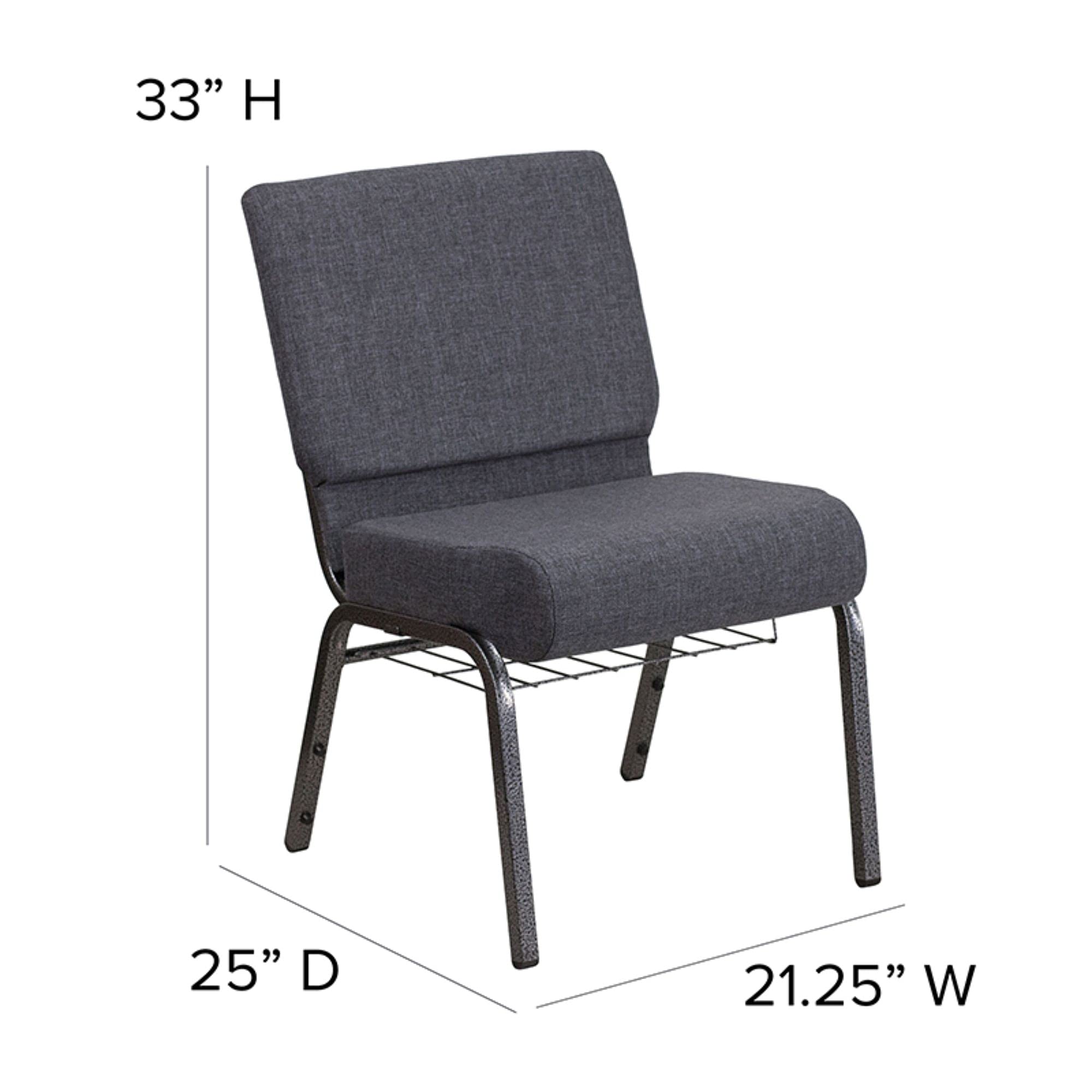 Flash Furniture Hercules Series 21''W Church Chair In Dark Gray Fabric With Book Rack - Silver Vein Frame