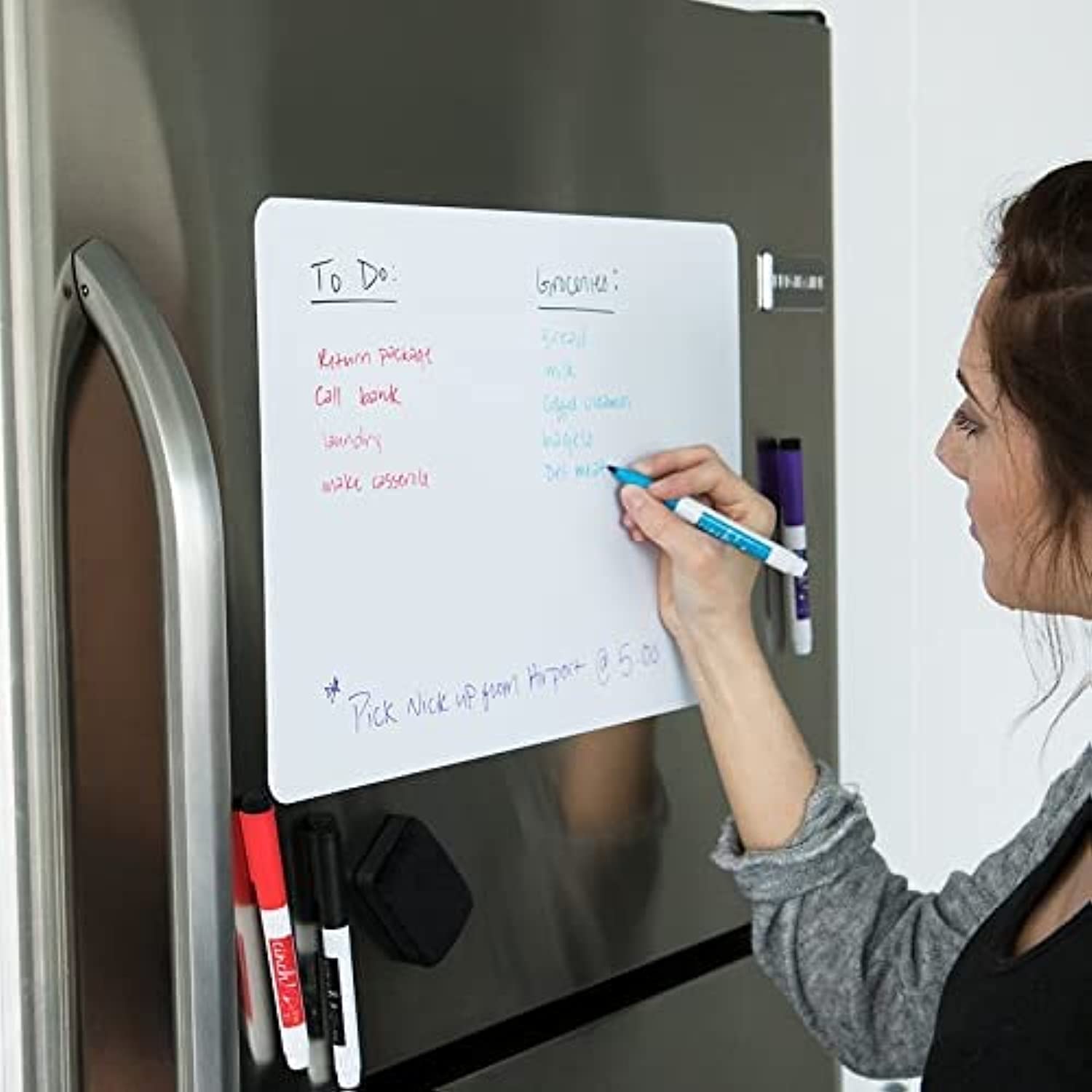 20X13 Stain-Resistant Magnetic Whiteboard For Fridge - Includes 4 Markers And Big Eraser With Magnets - Magnetic Dry Erase Board
