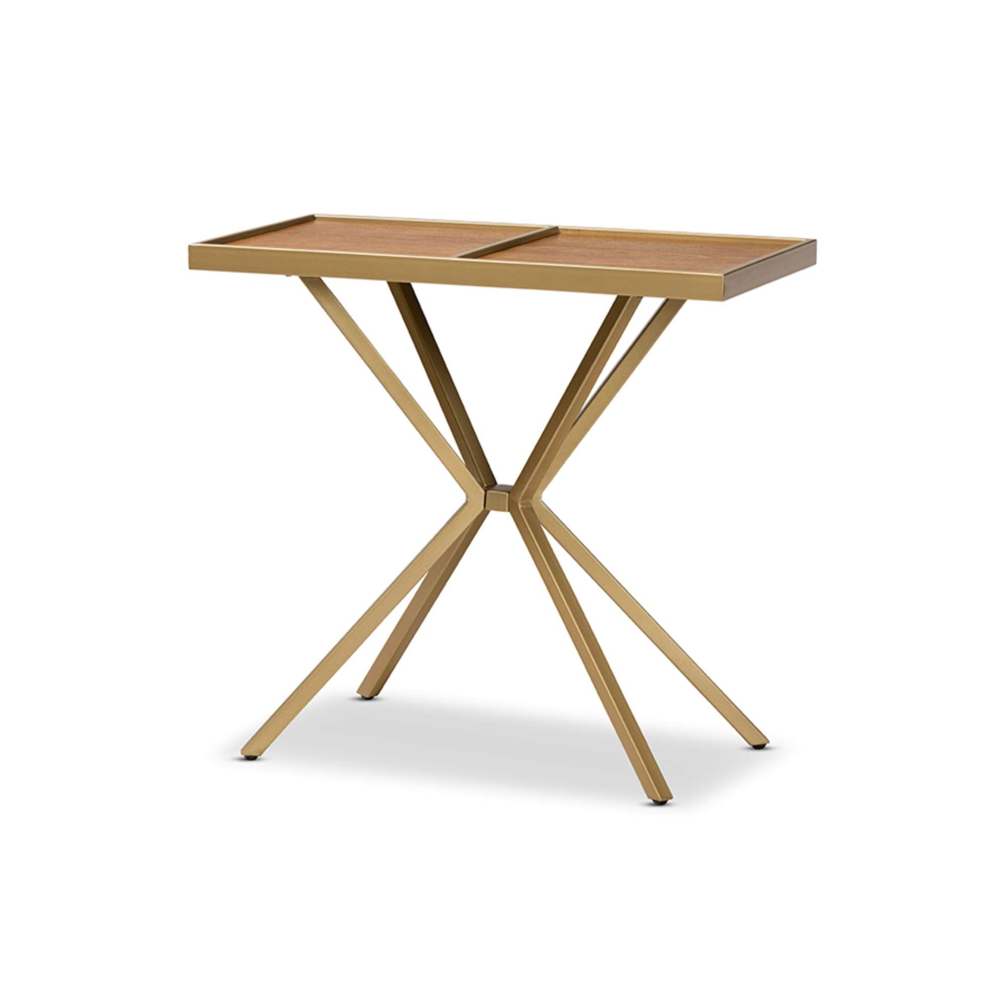 Baxton Studio Carlo Modern And Contemporary Walnut Finished Wood And Gold Finished Metal Console Table