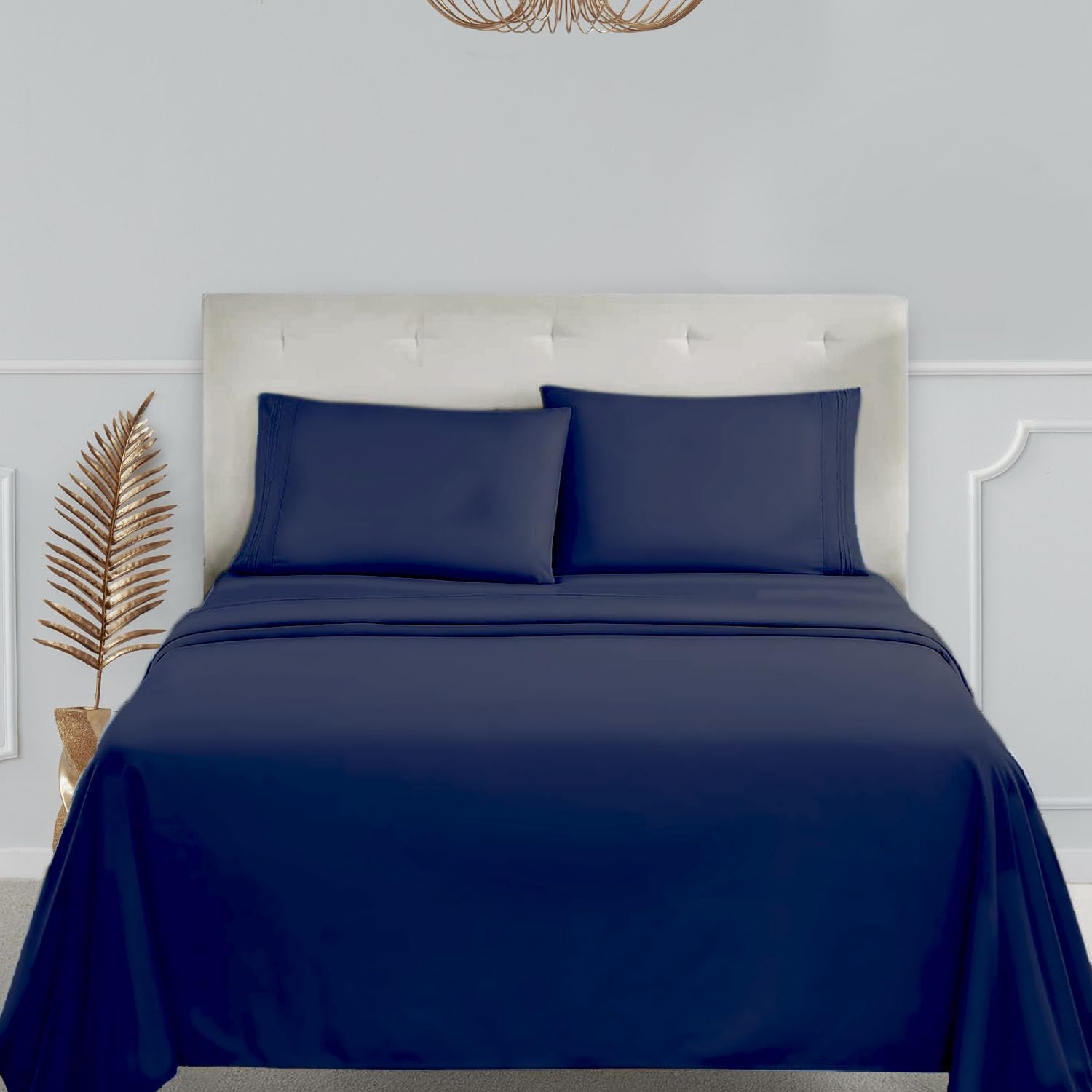 Clara Clark Bed Sheets, Premier 1800 Series 4 Piece Bed Sheet Set, Deep Pocket, Wrinkle, Fade, Stain Resistant, Luxury Soft Bedding Sheets & Pillowcases, California King, Navy Blue