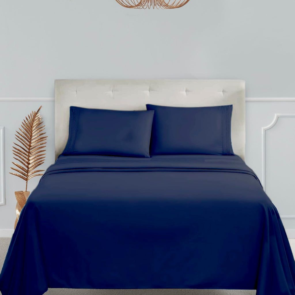 Clara Clark Bed Sheets, Premier 1800 Series 4 Piece Bed Sheet Set, Deep Pocket, Wrinkle, Fade, Stain Resistant, Luxury Soft Bedding Sheets & Pillowcases, Split King, Navy Blue