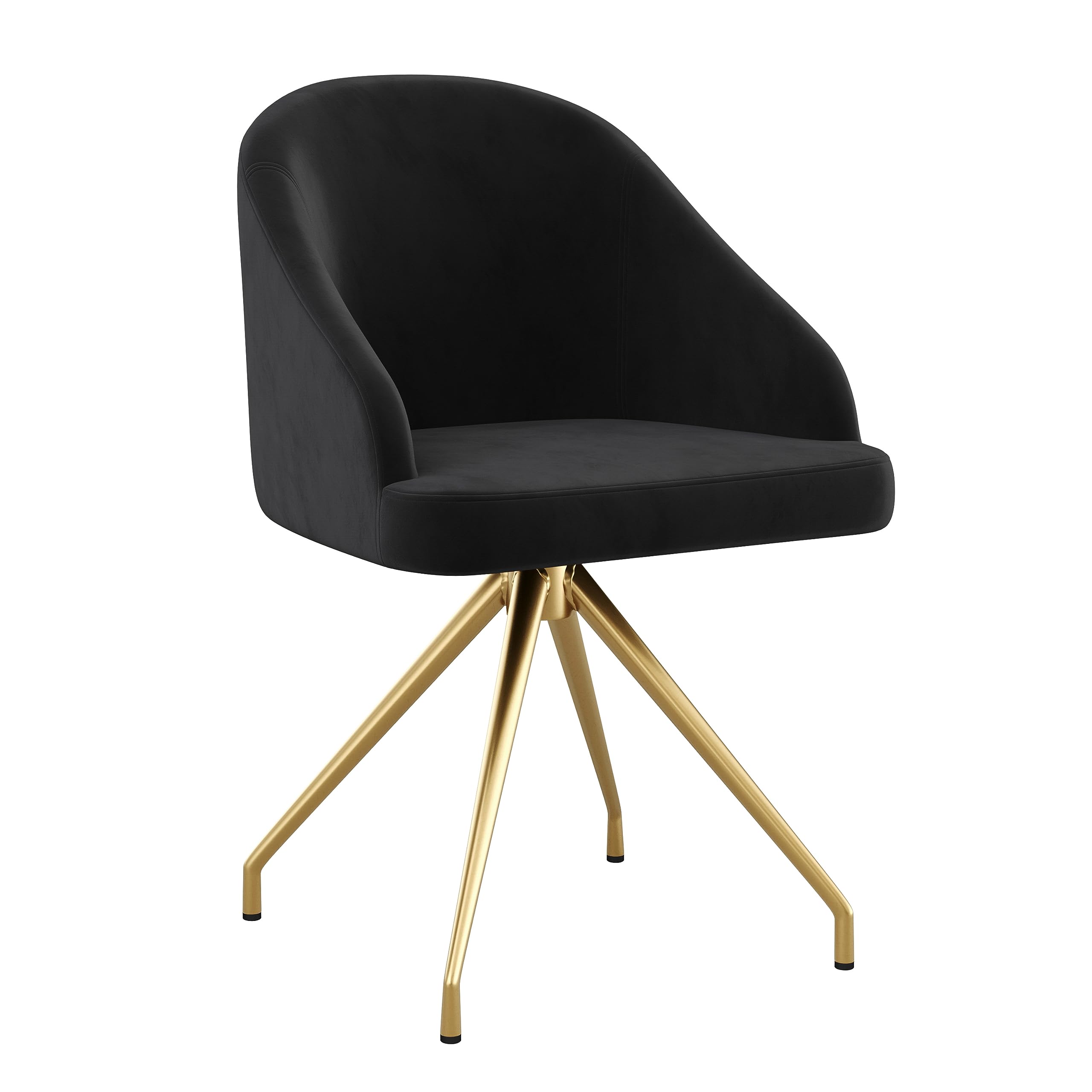 Martha Stewart Sora Stationary Swivel Task Chair With Sloped Arms For Home Office In Black Velvet With Polished Brass Frame