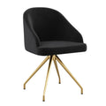 Martha Stewart Sora Stationary Swivel Task Chair With Sloped Arms For Home Office In Black Velvet With Polished Brass Frame