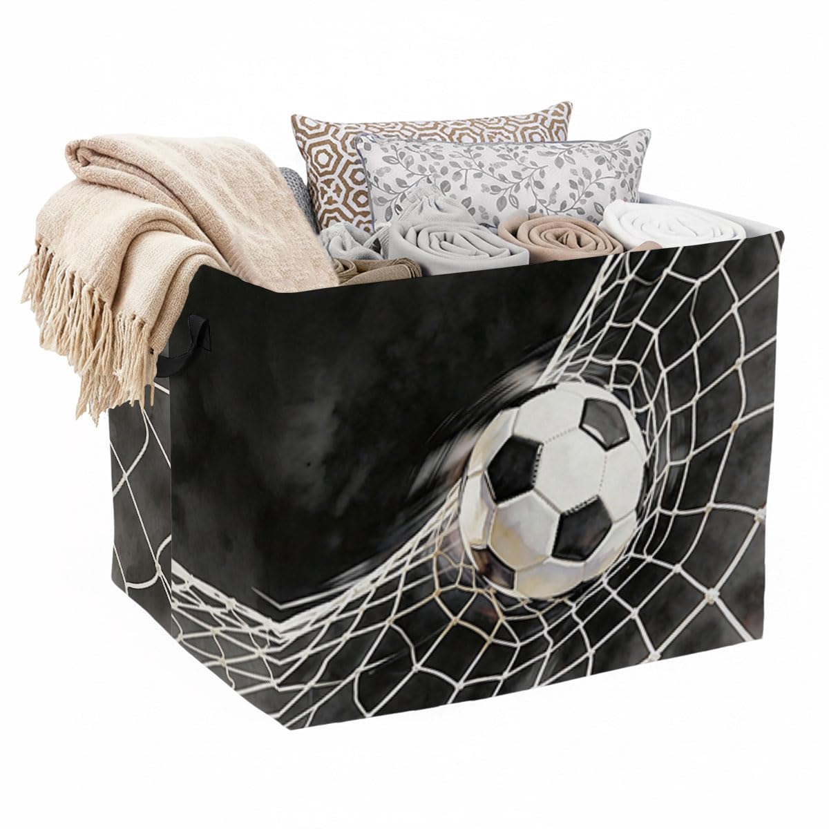 Soccer Ball Laundry Hamper 56L Large Laundry Basket with Handles, Foldable Clothes Hamper for Bedroom Bathroom, Decorative Toy S