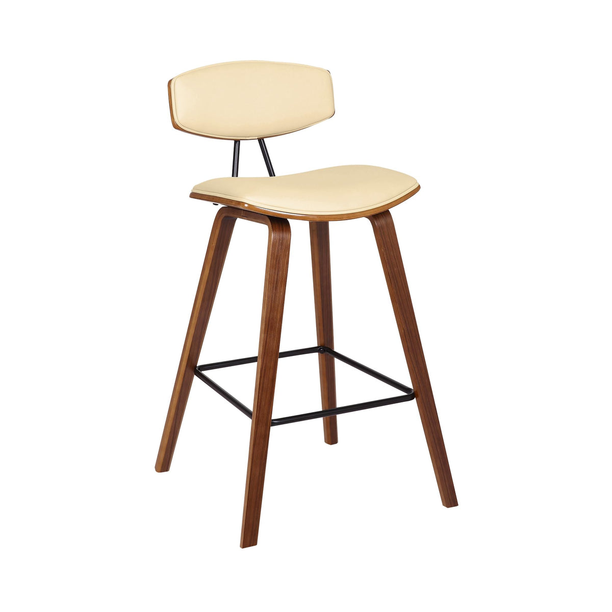 Armen Living Fox 25.5'' Seat Height Cream Faux Leather and Walnut Wood Mid-Century Modern Bar Stool