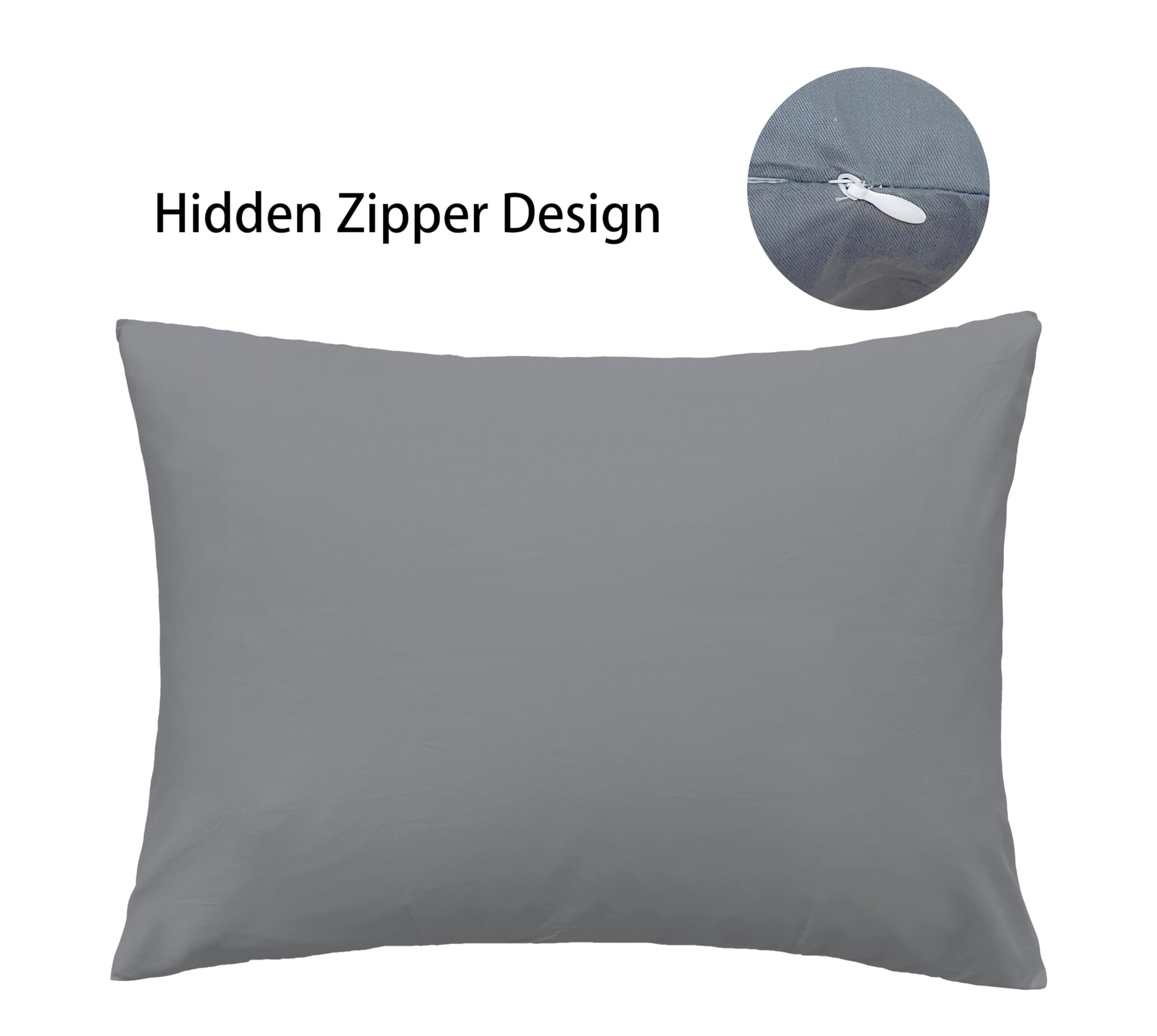 Imaylex Soft 100% Egyption Cotton Zipper Pillow Case, Cozy And Lightweight Pillowcase, Set Of 2, Grey, Standard, 20'' X 26''