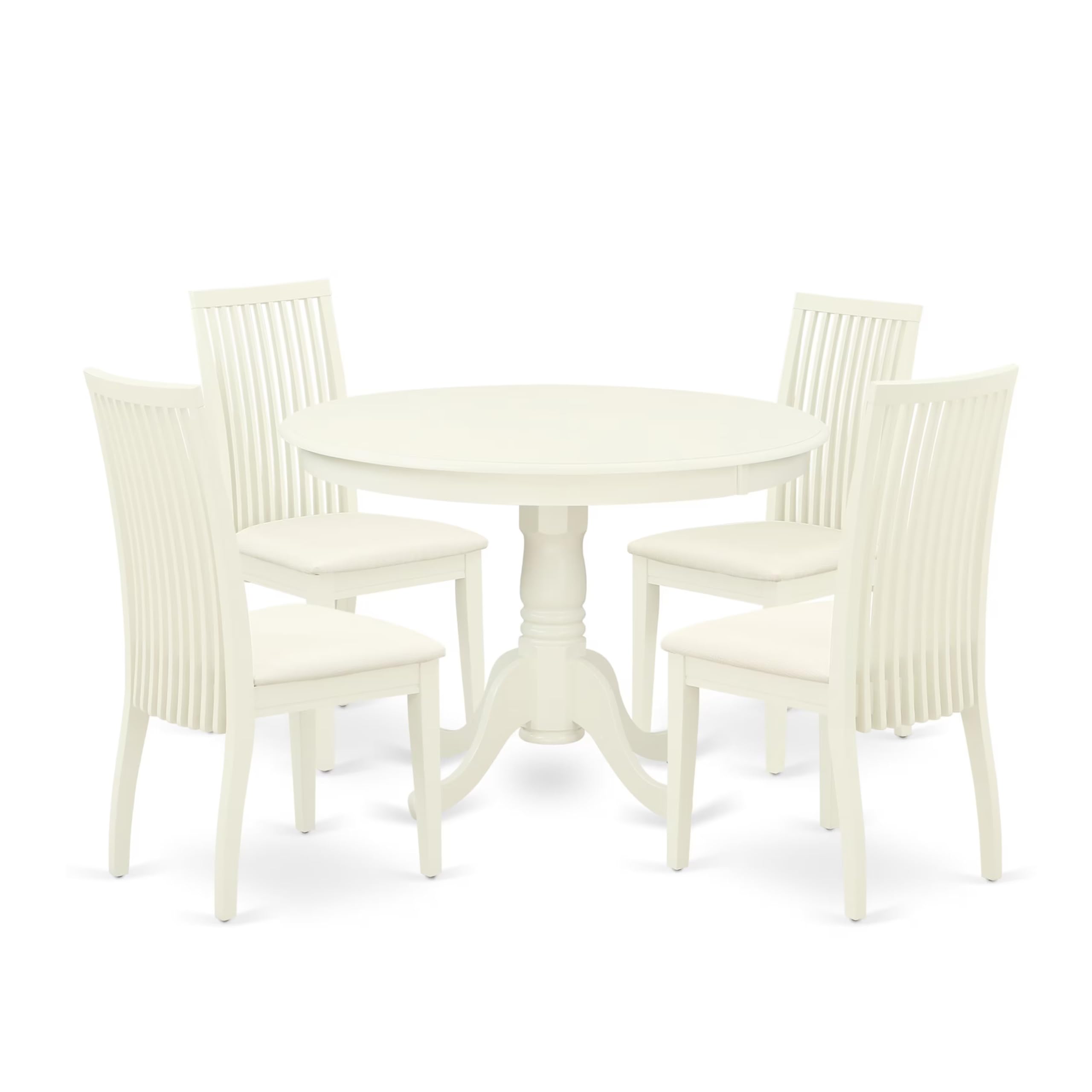 East West Furniture Hlip5-Lwh-C 5 Piece Dining Set Includes A Round Dining Room Table With Pedestal And 4 Linen Fabric Upholstered Chairs, 42X42 Inch, Linen White