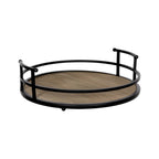 Stratton Home Decor Metal And Wood Round Tray | Wooden Coffee Table Tray Decor For Empty Table Surfaces | Decorative Round Serving Tray With Handles