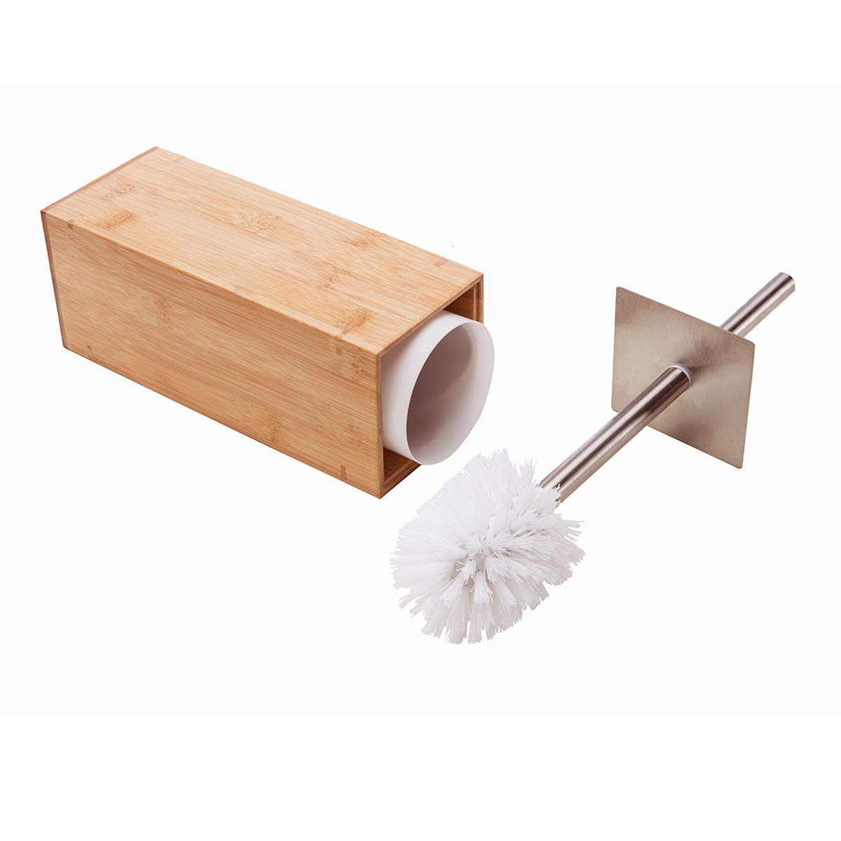 GOBAM Bamboo Toilet Bowl Cleaner with Holder for All Toilet Types - Hidden Stainless Steel Toilet Brush - Bathroom Cleaning Brus