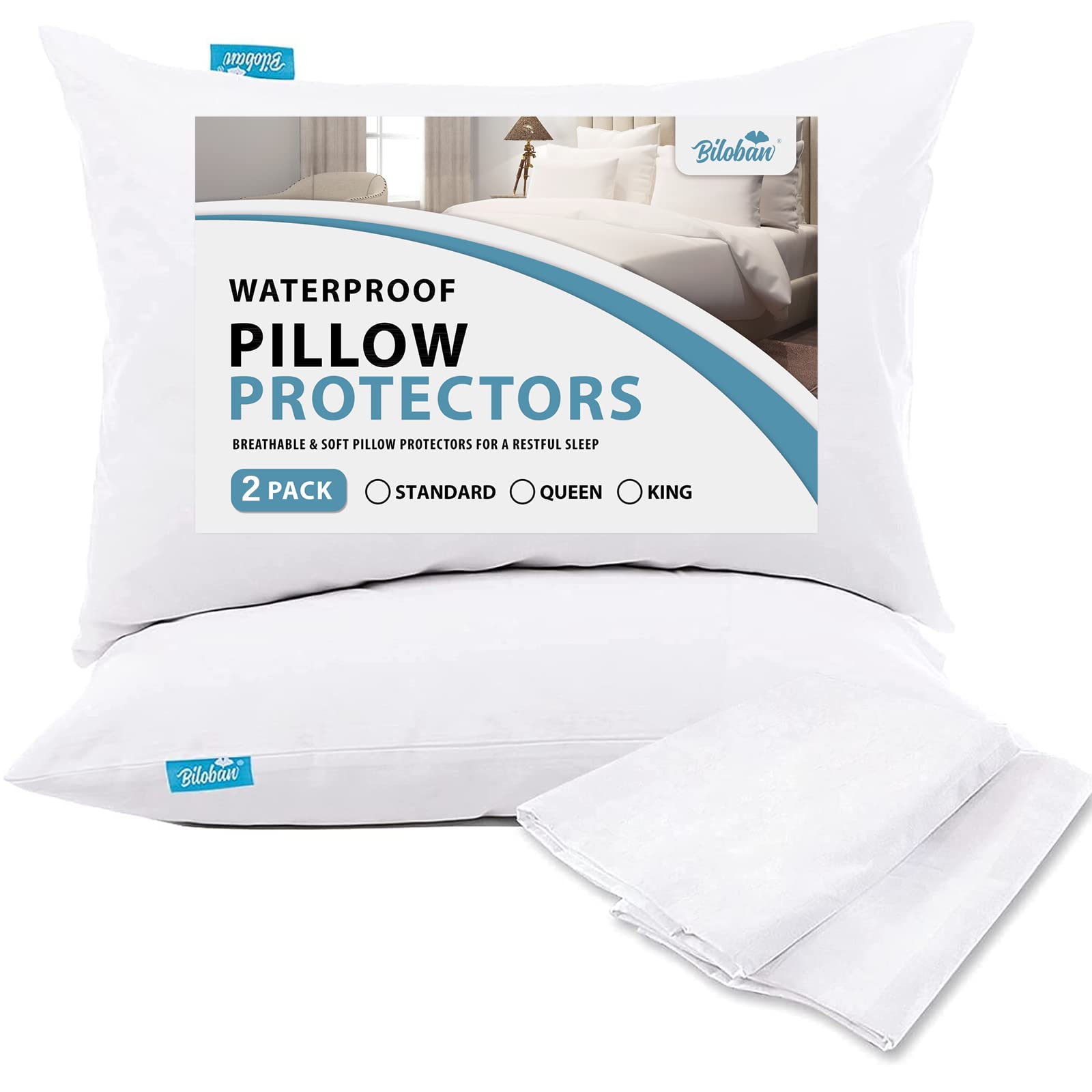 King Pillow Protector 2 Pack Noiseless & Waterproof King Pillow Cases Set Of 2 For King Size Pillows Silk Soft & Breathable Pill