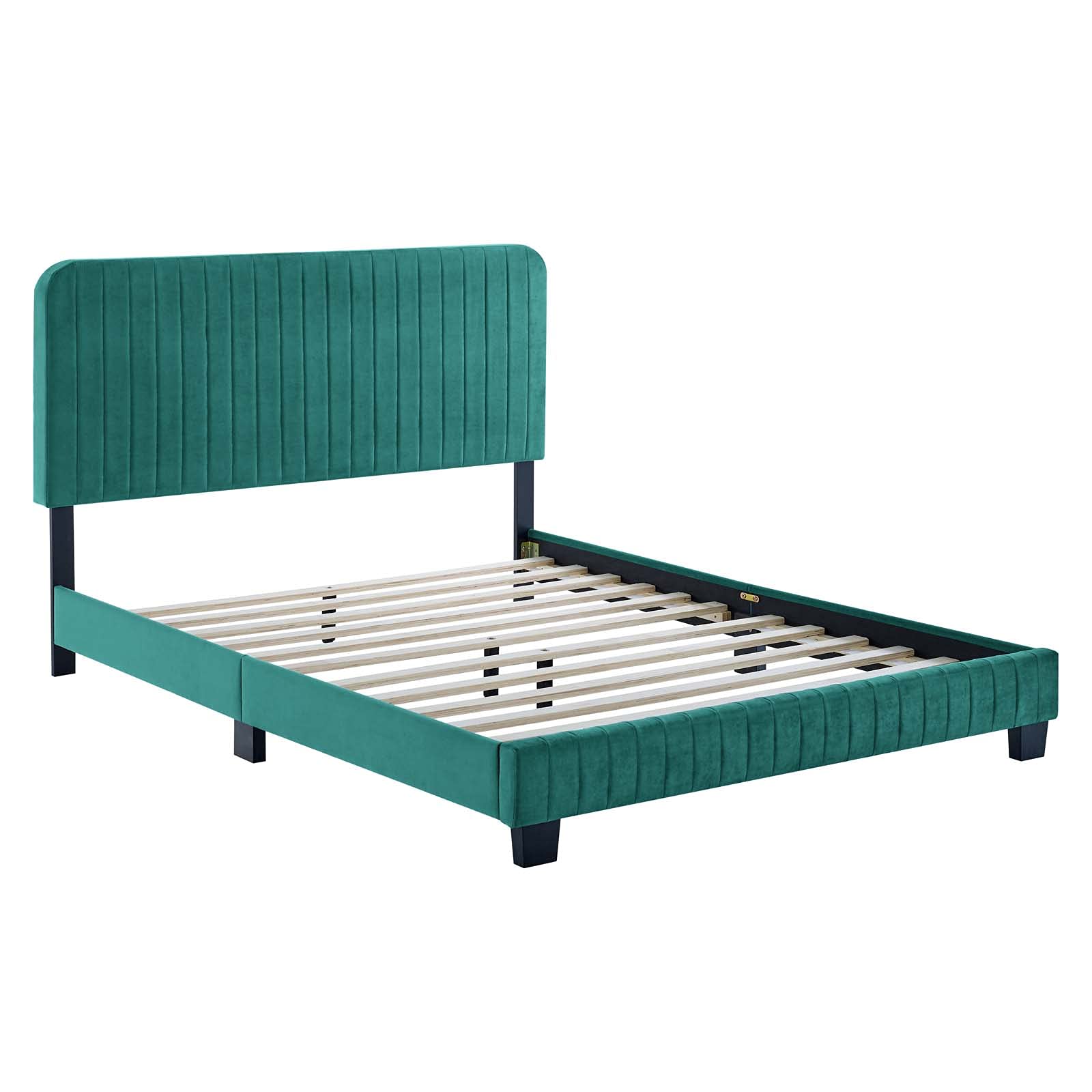 Modway Celine Channel Tufted Performance Velvet Queen Platform Bed in Teal