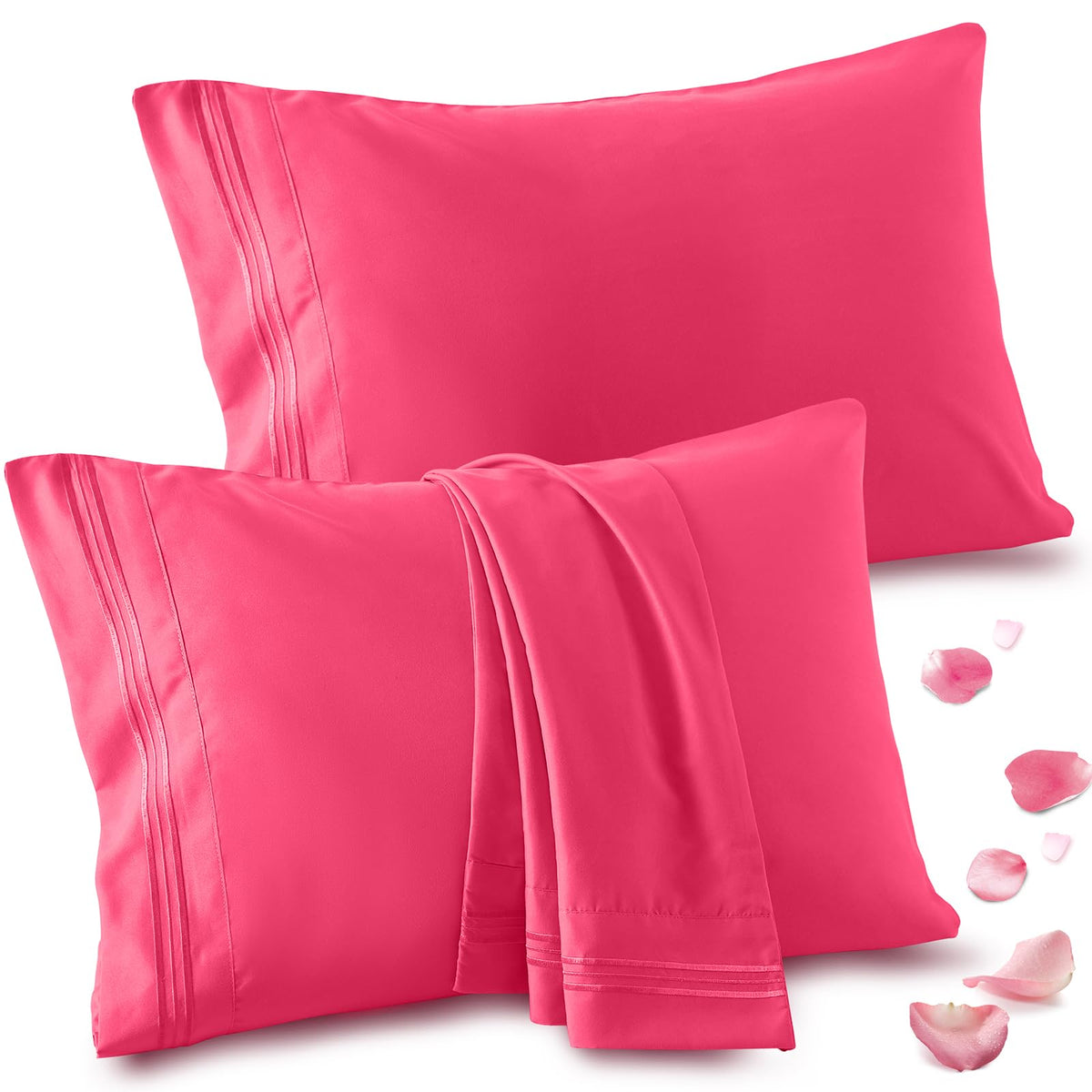 Vonty 2 Pack King Pillow Cases - 20X40 Inch, 1800 Thread Count Microfiber Pillowcases King Size Hot Pink Pillow Cases Luxury & S