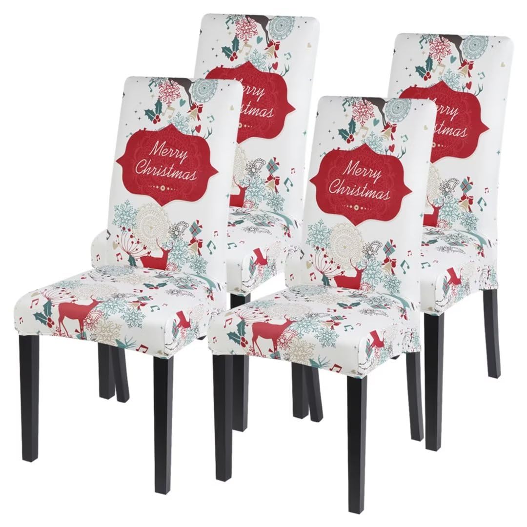 Searchi Christmas Dining Chair Covers Set Of 4,Stretch Xmas Parsons Chair Slipcovers Seat Protector Washable Spandex Kitchen Cha