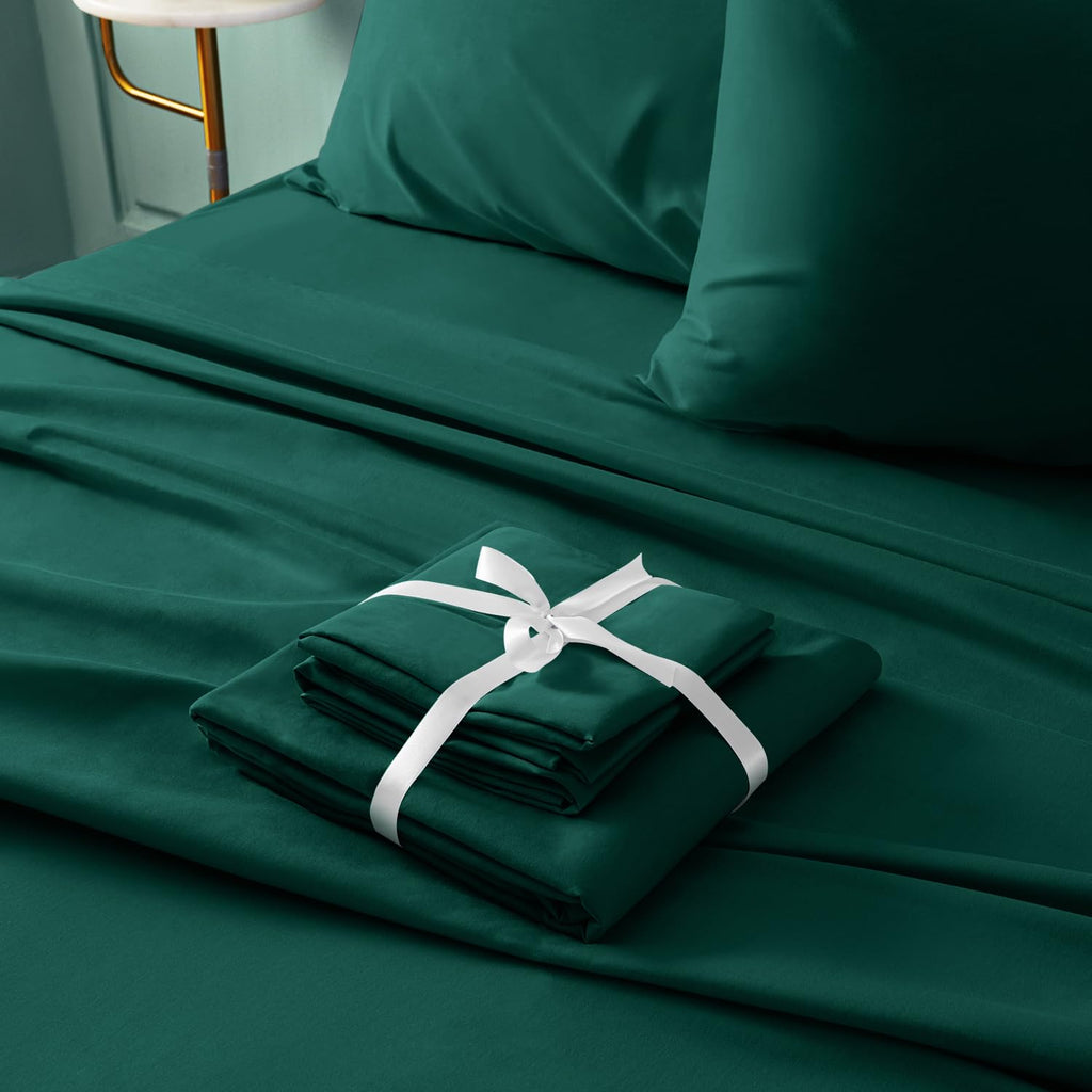 Bysure 6 Pieces Bed Sheets Set(Queen, Dark Forest Green) - Hotel Luxury Super Soft 1800 Thread Count 100% Microfiber Sheets With