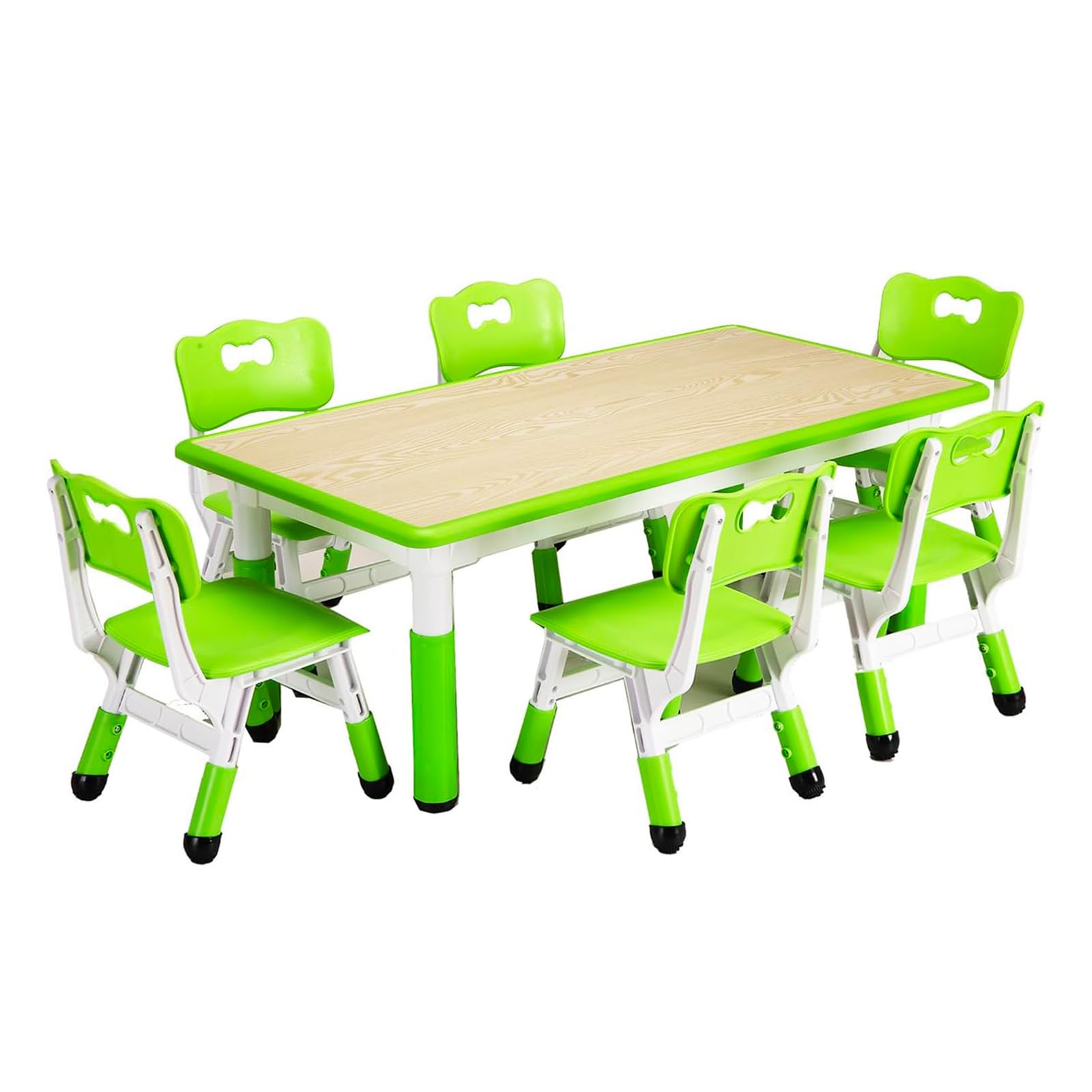 Kids Table and Chairs Set, Height Adjustable Desk With 6 Seats for Ages 2-10,Arts & Crafts Table,Graffiti Desktop, Non-Slip Legs