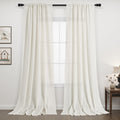 Guken Natural Linen Curtains 102 Inch Length for Living Room Bedroom 2 Panels Set Rod Pocket Light Filtering Semi Sheer Window C