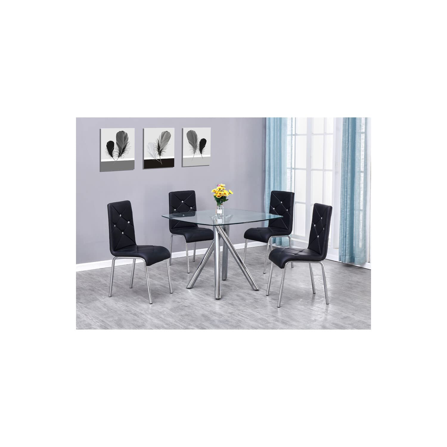 Best Master Furniture Contemporary 5-Piece Dinette Set With Faux Leather Chairs, Black