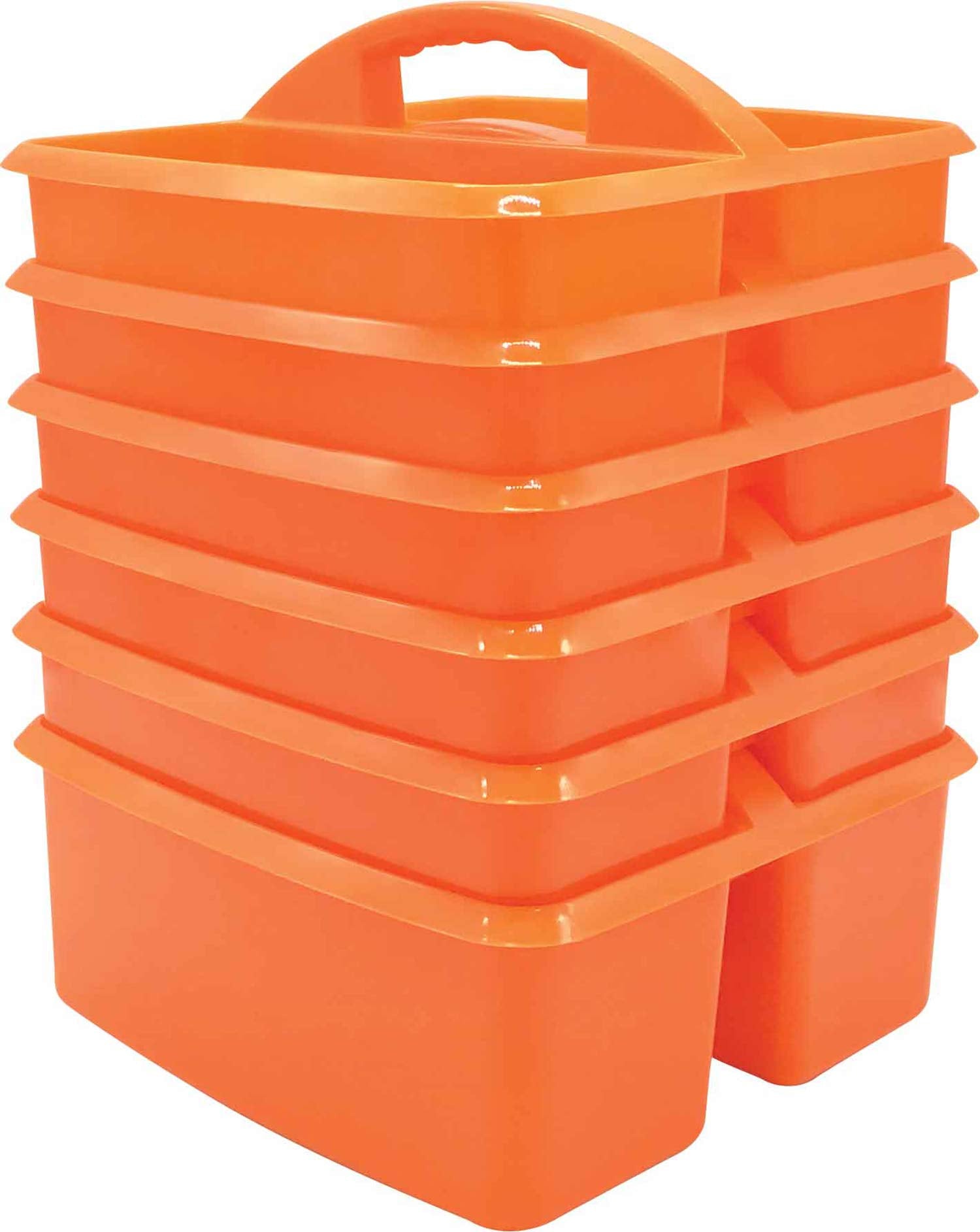 Teacher Created Resources Orange Portable Plastic Storage Caddy 6-Pack For Classrooms, Kids Room, And Office Organization, 3 Com