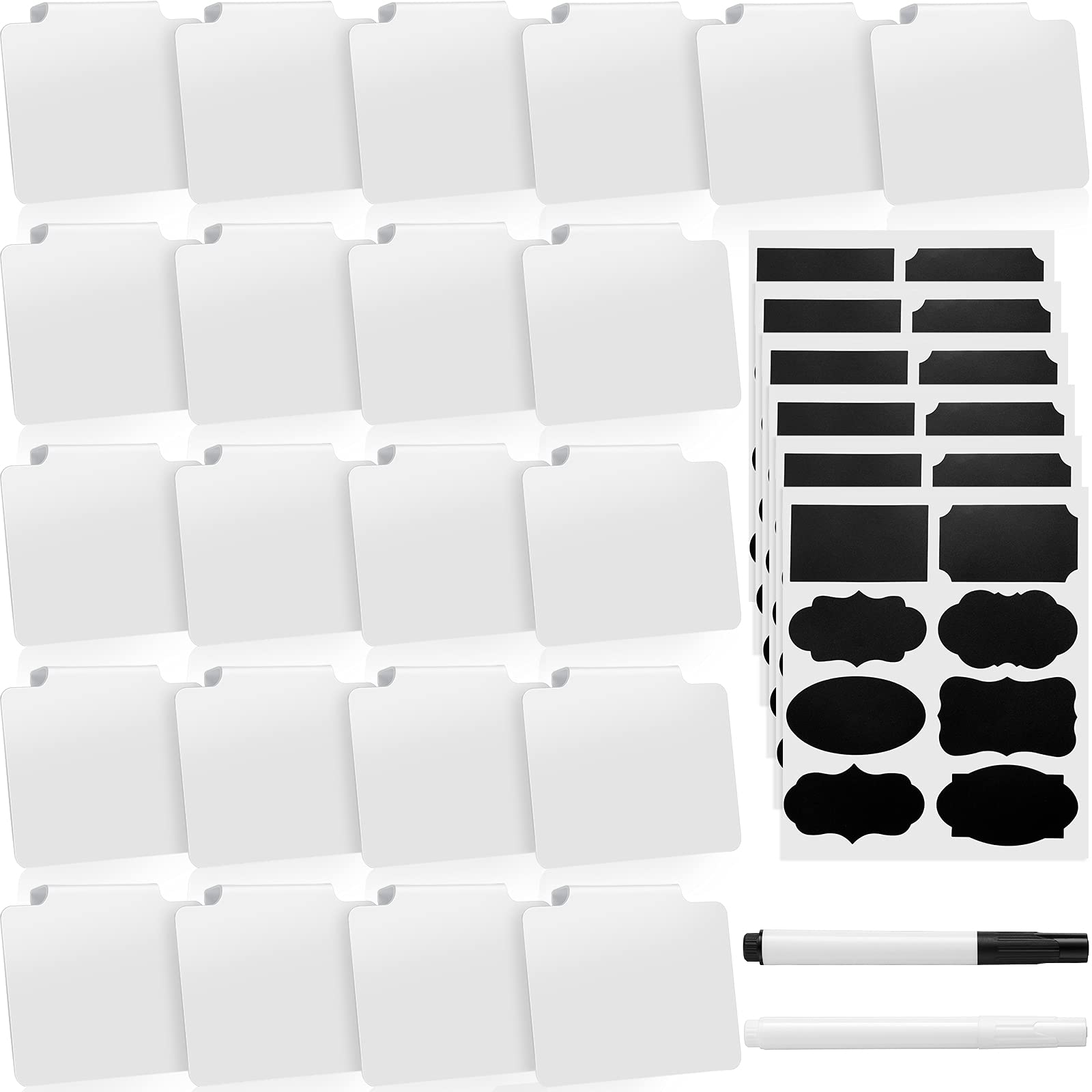 Chinco Labels Clip For Storage Bin, 22Pcs Pvc Kitchen Bin Labels With 5 Sheets Chalkboard Labels & 2 Chalk Markers (White)