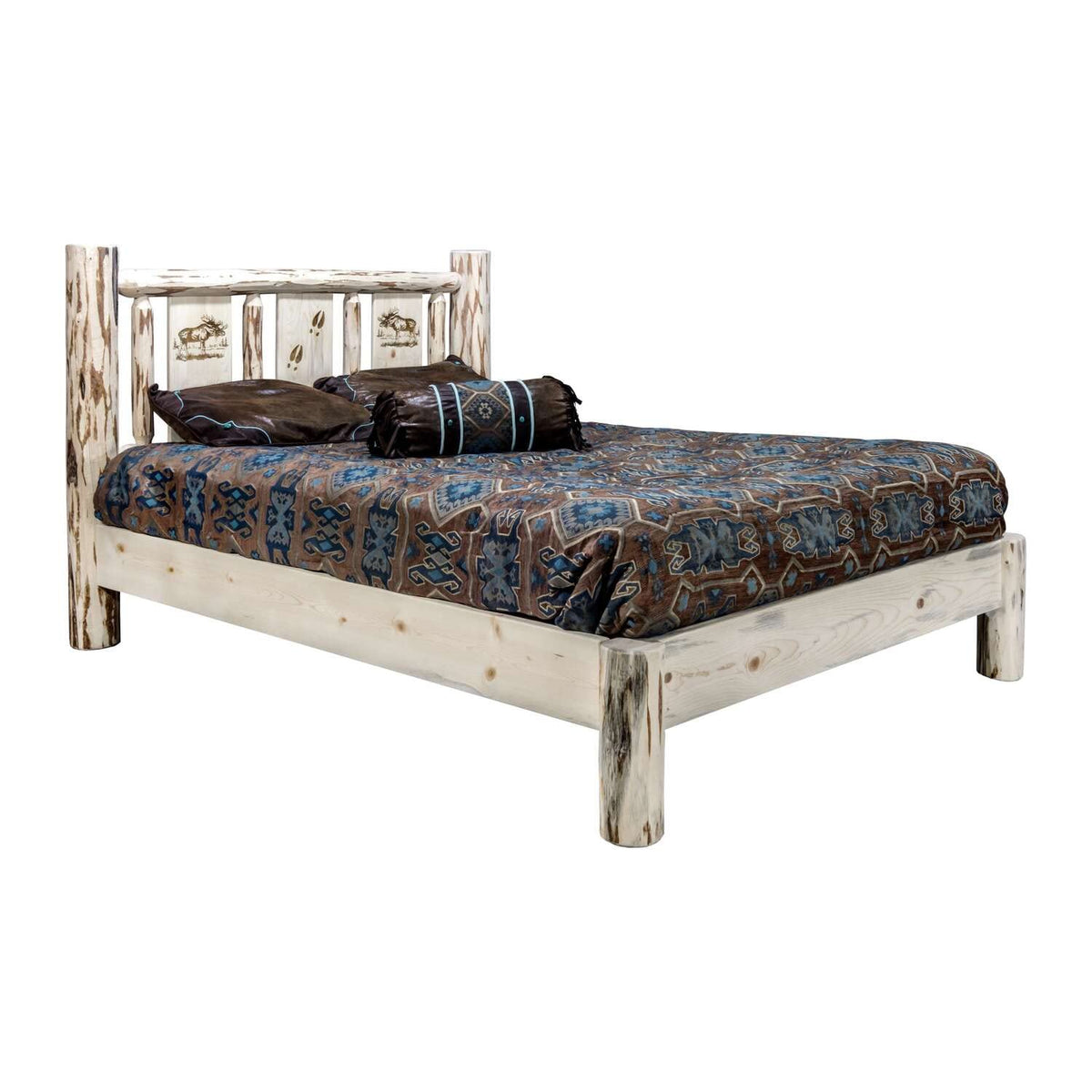 Montana Woodworks Moose Design Engraved Platform Bed in Natural (Queen: 88 in. L x 66 in. W x 47 in. H (207 lbs.))