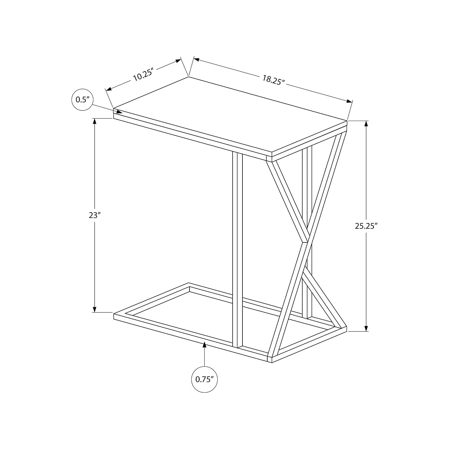 Monarch Specialties I 3248 Accent Table, C-Shaped, End, Side, Snack, Living Room, Bedroom, Metal, Laminate, Grey, Black, Contemporary, Modern