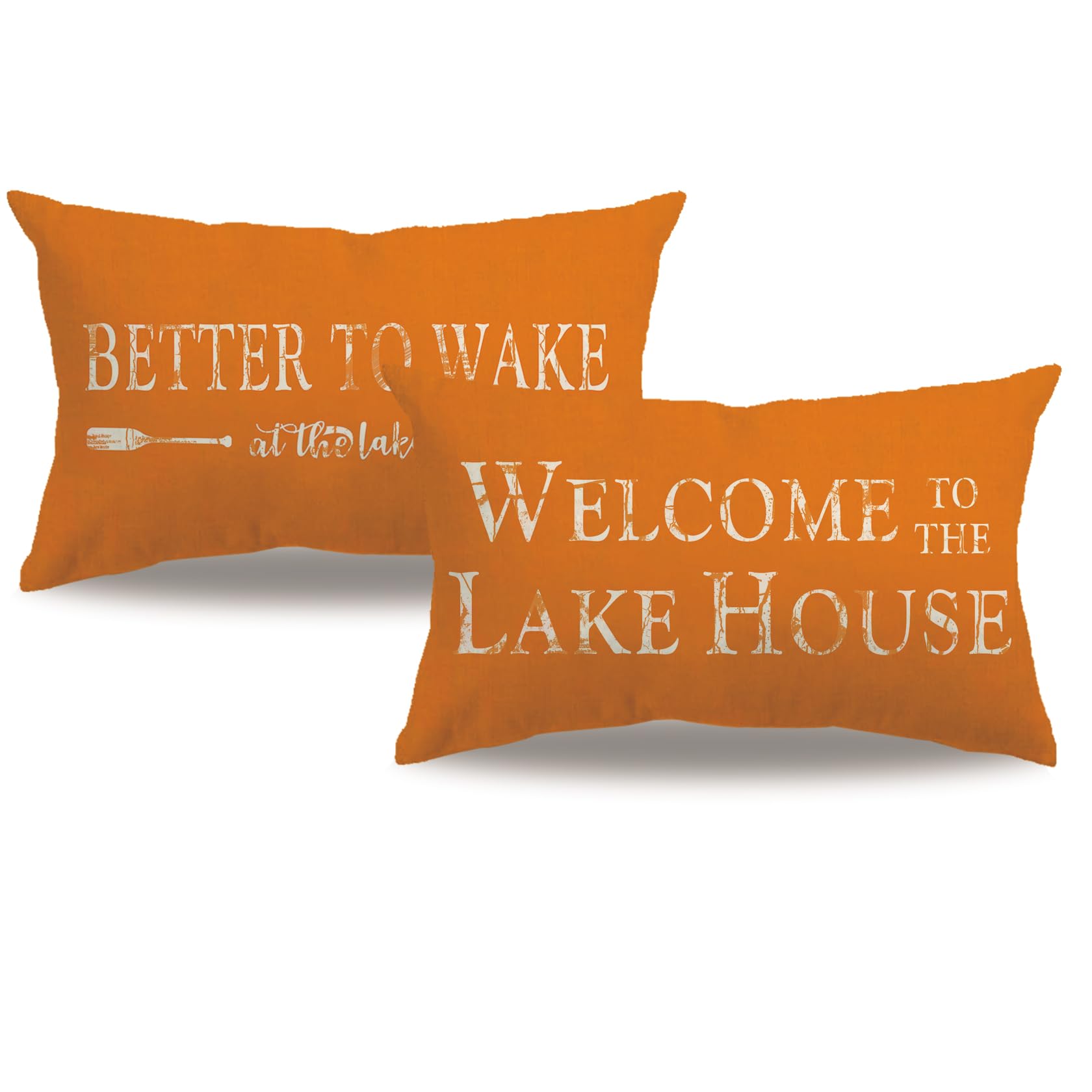 2Pack Lake House Decor Pillow Covers Double-Sided Printed Orange Welcome To The Lake House Rectangular/Waist Cushion Cover Nauti