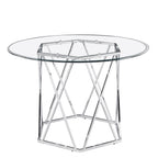Steve Silver Furniture Escondido 48-Inch Round Dining Table, Mid-Century Modern Styling, Tempered Glass Table Top, Kitchen/Dining Room, Chrome Iron Base, 48" D x 48" W x 30" H, Chrome