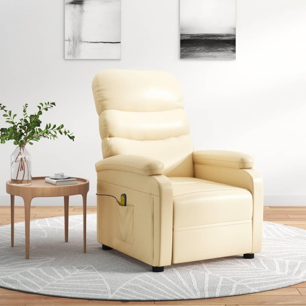 vidaXL Massage Recliner Cream Faux Leather