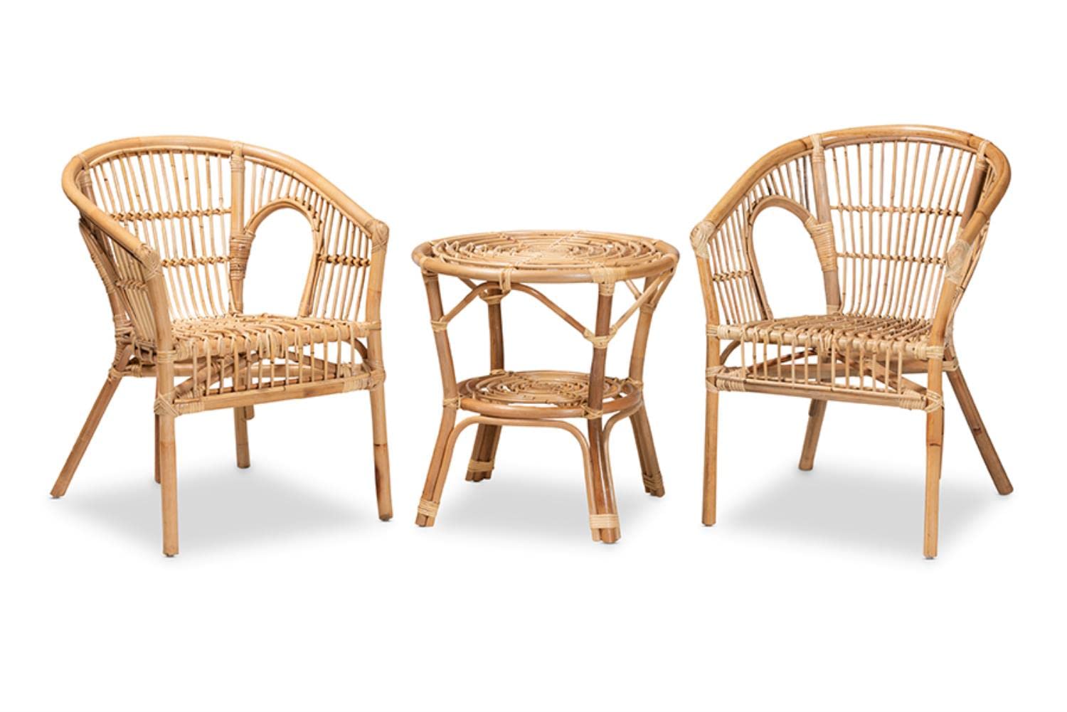 Baxton Studio Alleta Modern Natural Brown Rattan 3-Piece Living Room Set