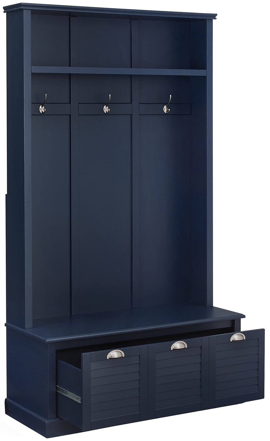 Crosley Furniture Ellison Hall Tree with Storage Bench and Coat Rack Hooks for Hanging, Navy