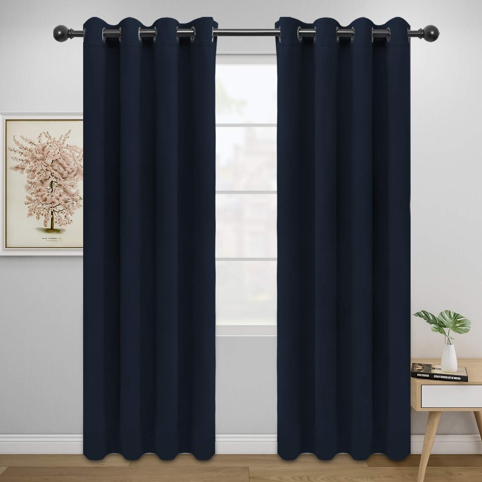 Easy-Going Blackout Curtains For Bedroom, Solid Thermal Insulated Grommet And Noise Reduction Window Drapes, Room Darkening Curtains For Living Room, 2 Panels(52X84 In,Navy)